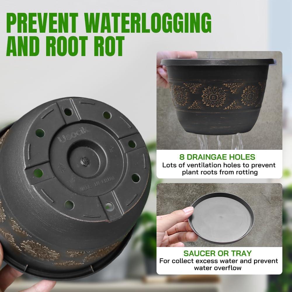 Paquete de 4 macetas de 25 cm Usocik con drenaje y plato
