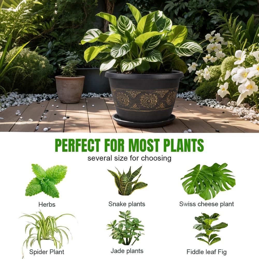 Paquete de 4 macetas de 25 cm Usocik con drenaje y plato