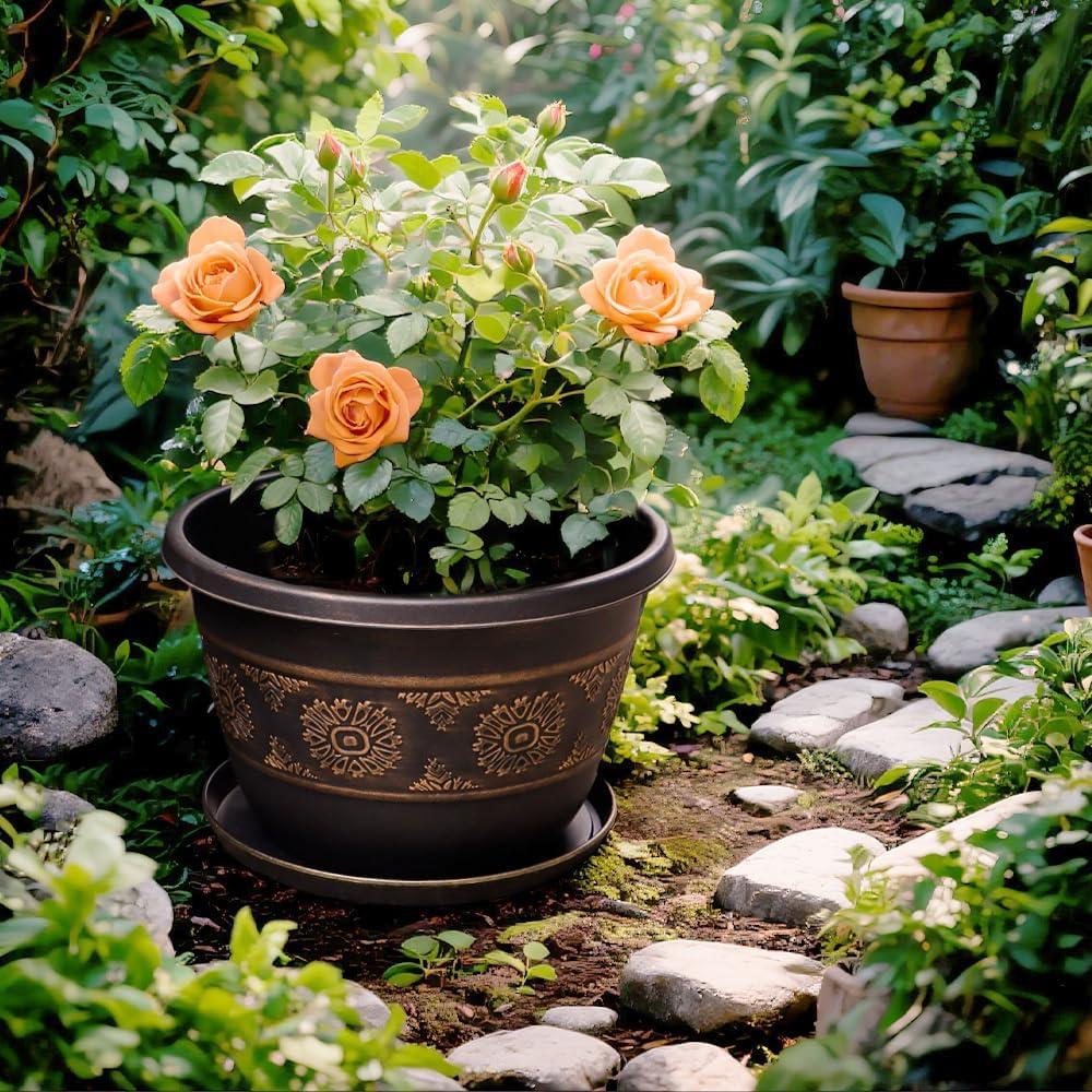 Paquete de 4 macetas de 25 cm Usocik con drenaje y plato