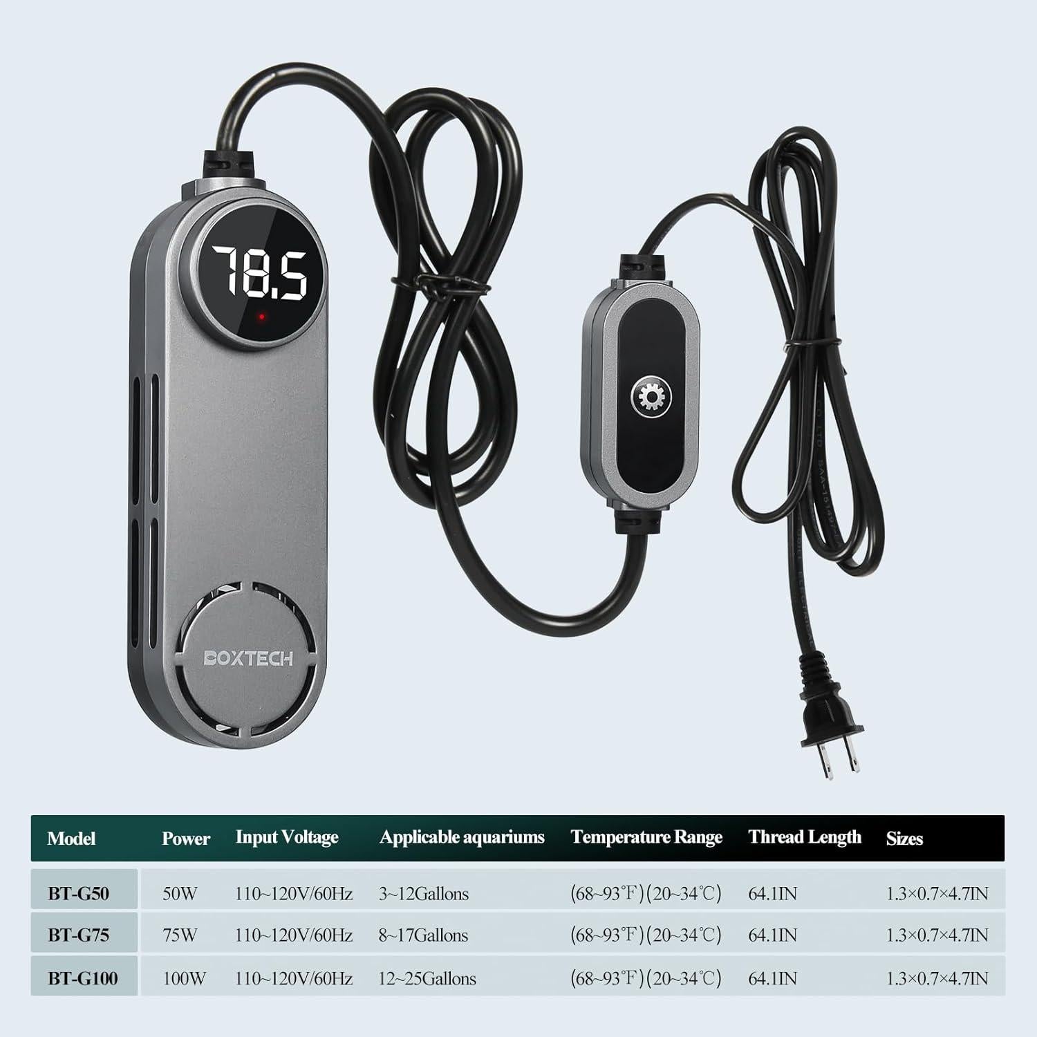 Calentador de Acuario Boxtech 50W Mini para 11-45 Litros