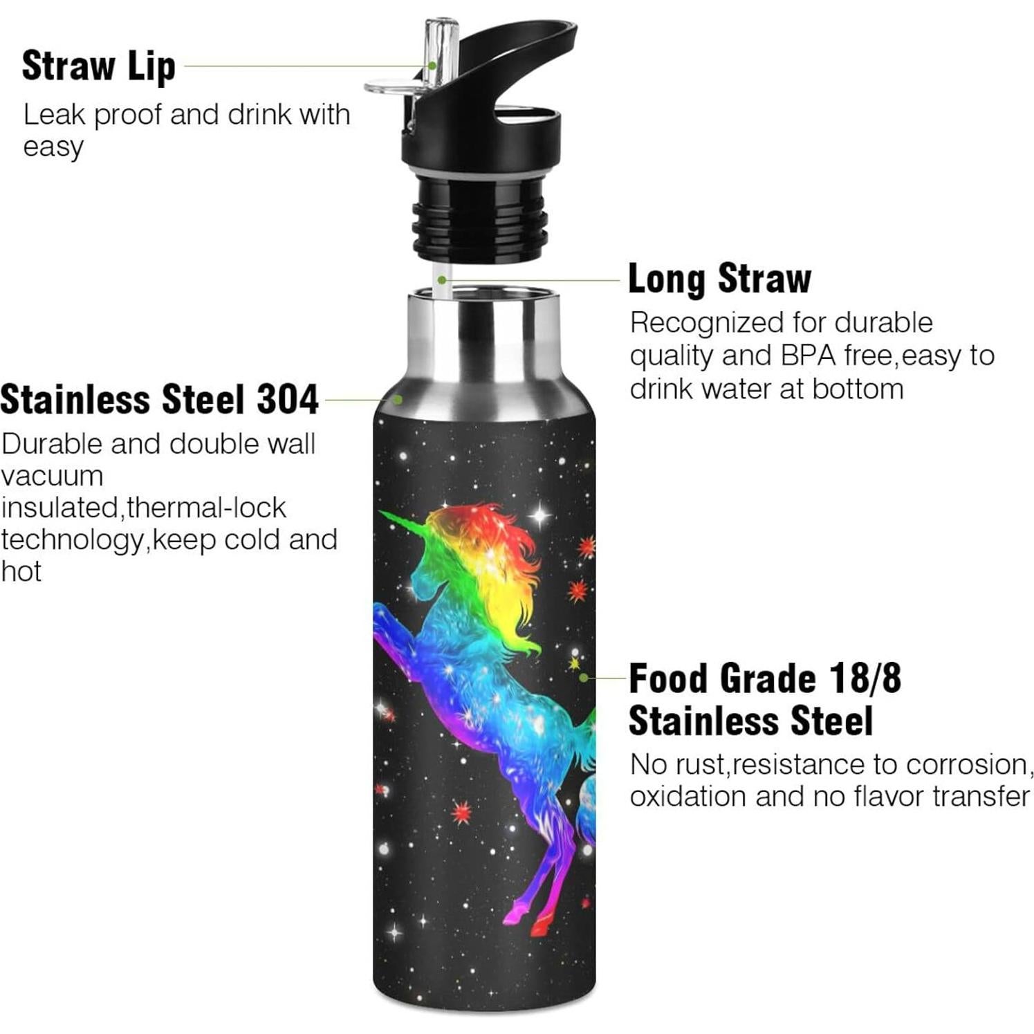 Botella de Agua Deportiva Kcldeci 600 ml Acero Inoxidable Aislada