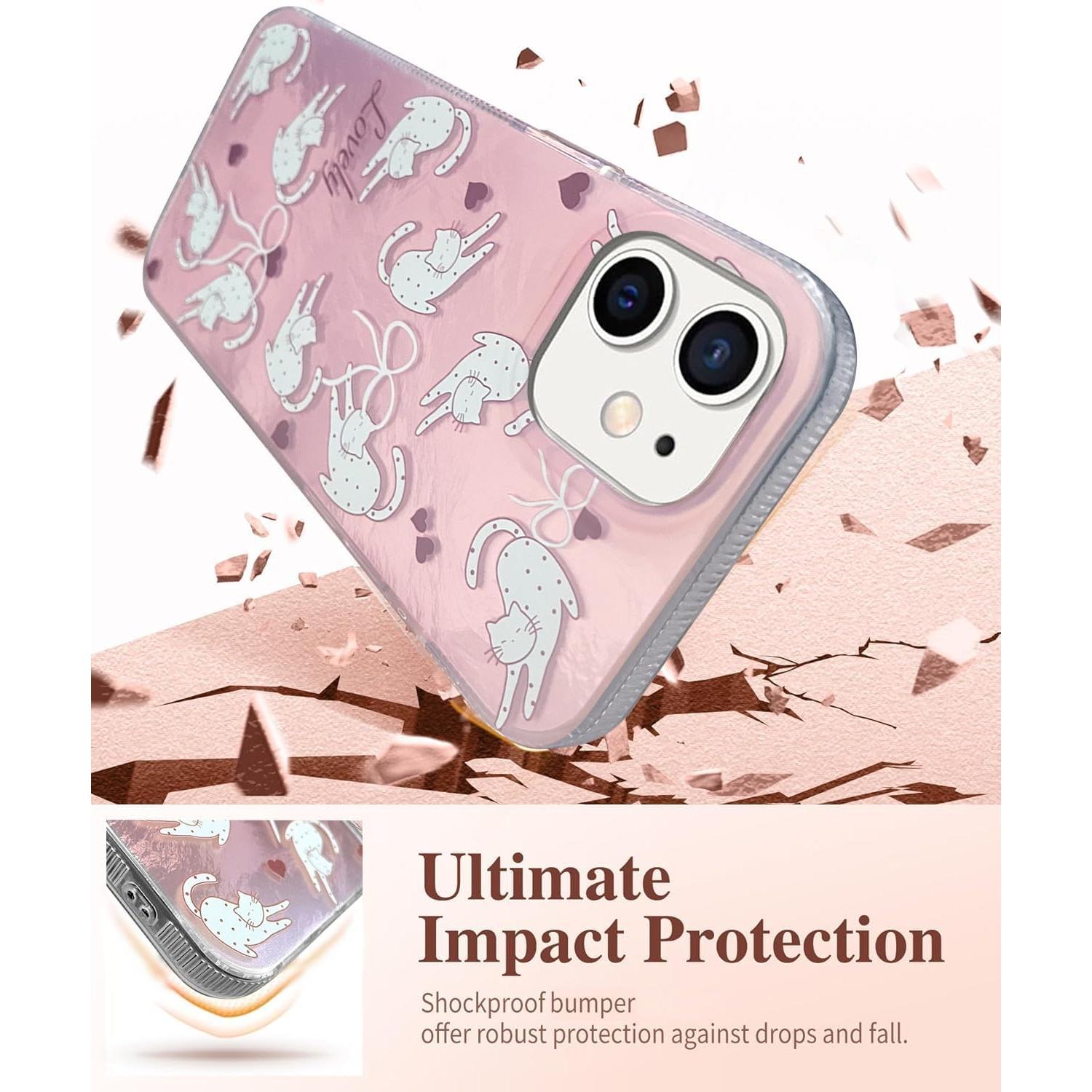 Funda KIOMY Gatito Rosa para iPhone 12/12 Pro - TPU a Prueba de Golpes