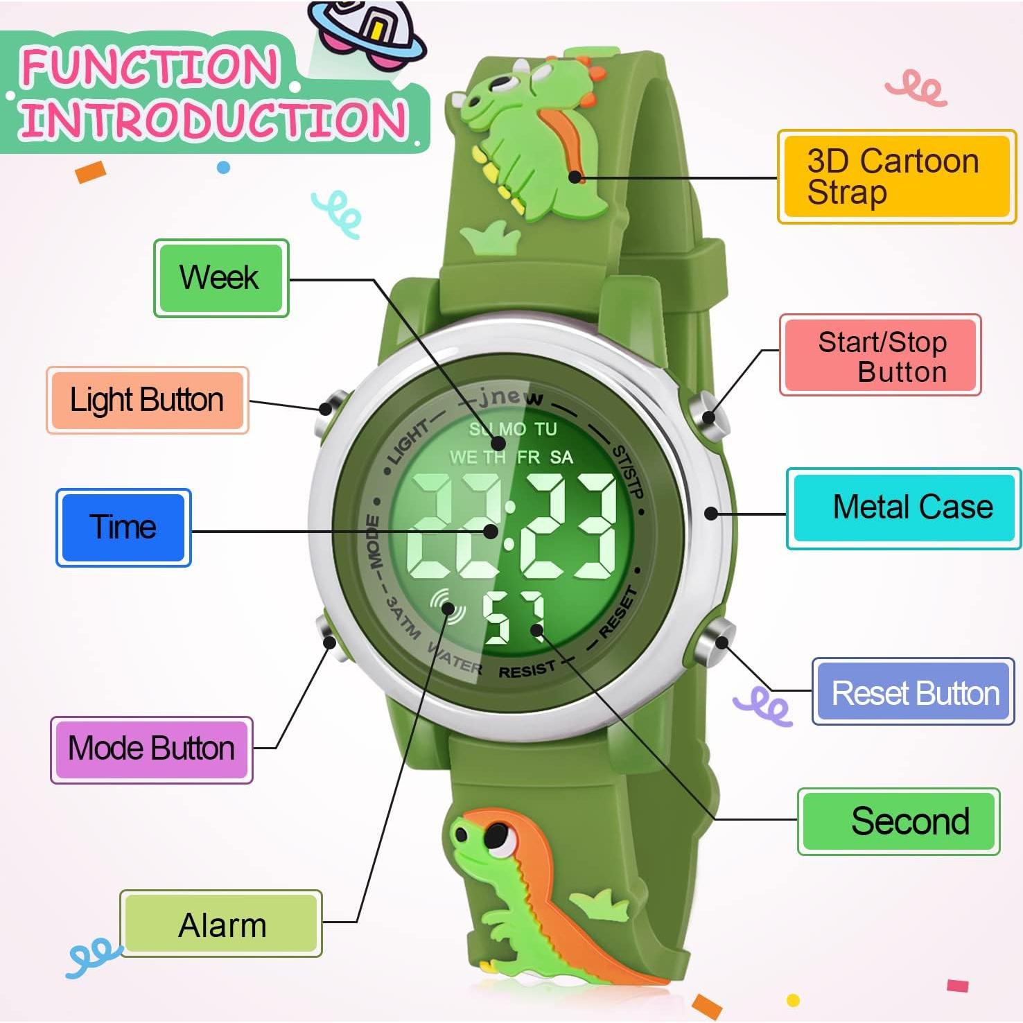 Reloj Digital Infantil Viposoon A382 Impermeable Verde Militar