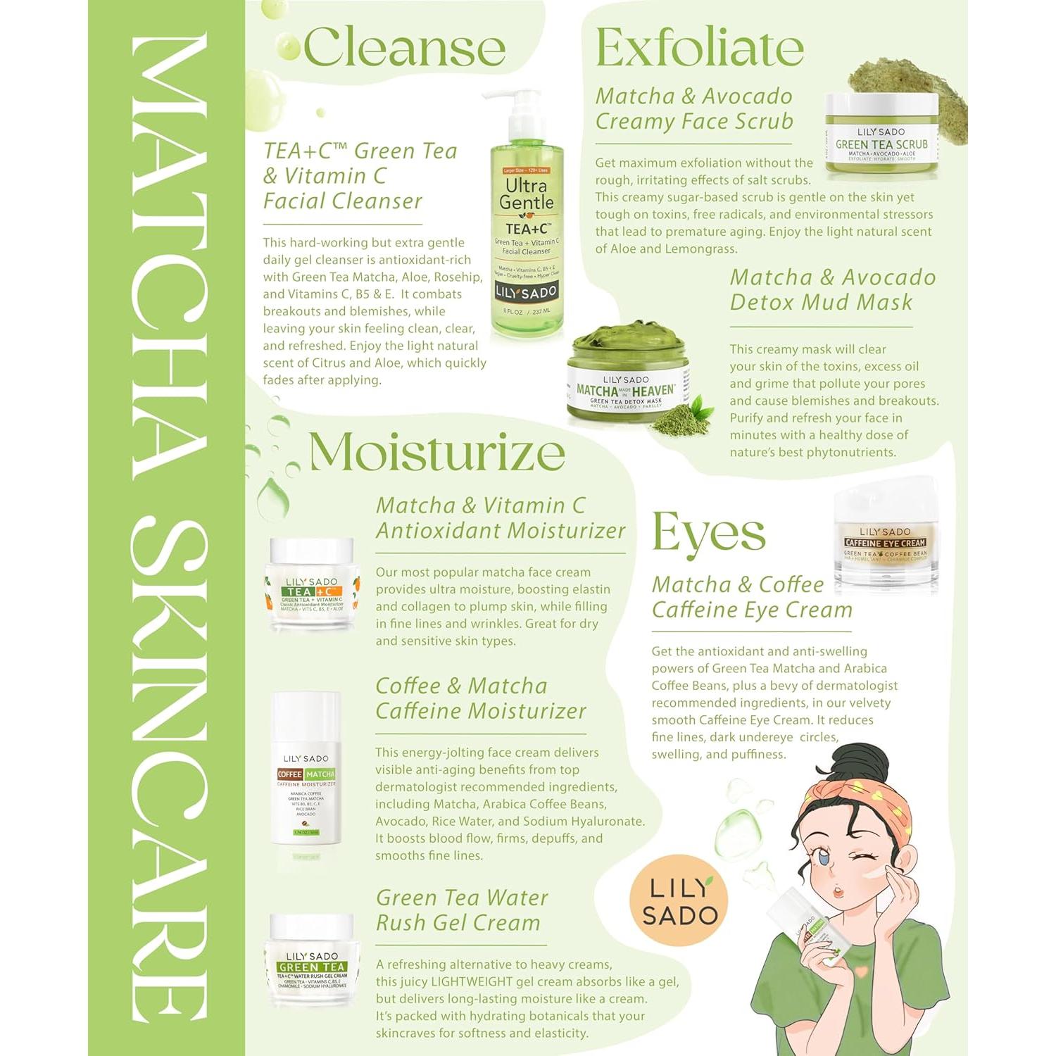 LILY SADO TEA+C™ Coffee & Matcha Caffeine EYE CREAM - Anti-aging Vegan Natural Eye Repair Moisturizer Lotion w Arabica Coffee Beans + Green Tea - Prevents Undereye Wrinkles, Puffiness, Dark Circles