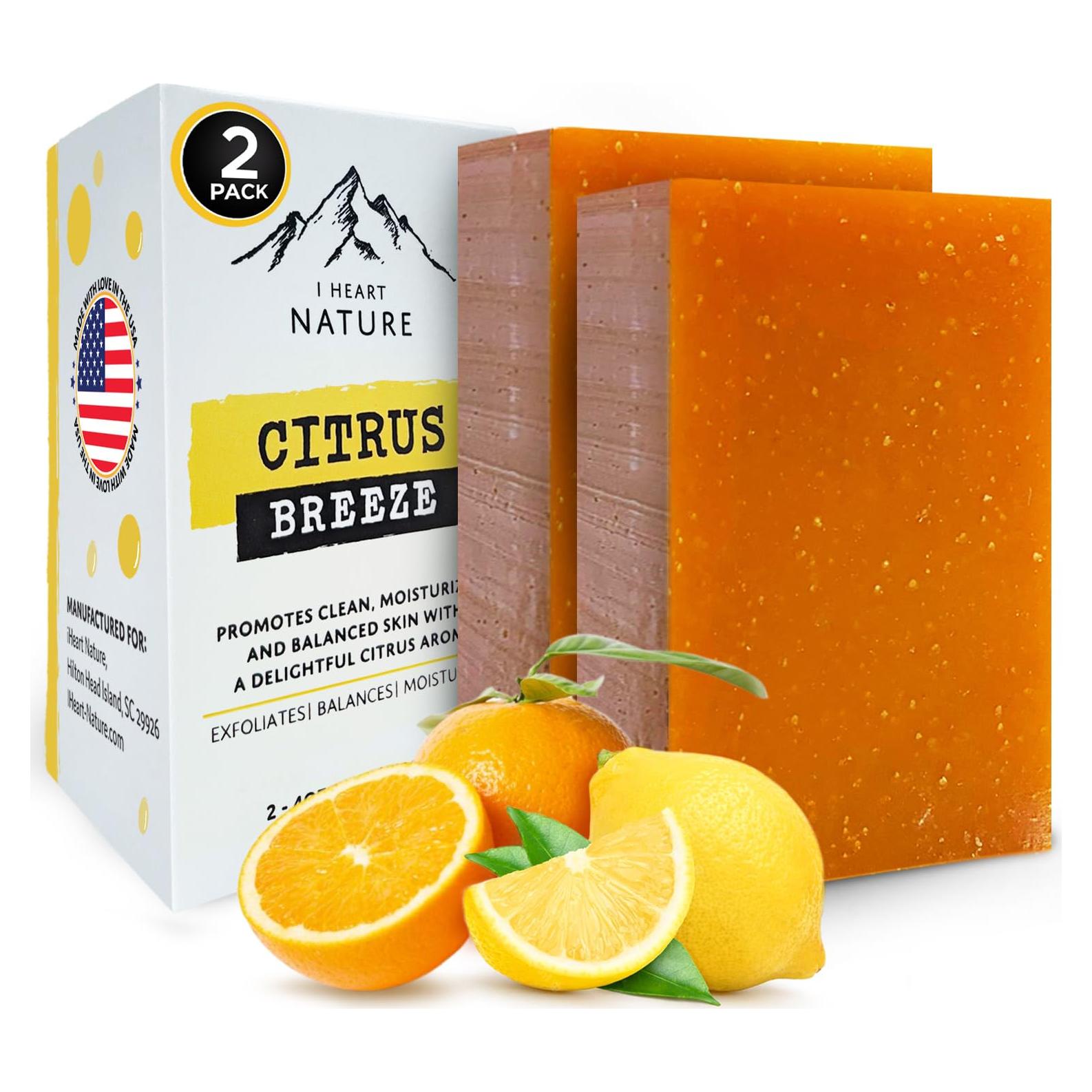 Jabón Natural Cítrico iHeart - 2 Paquetes de 113g con Manteca de Karité