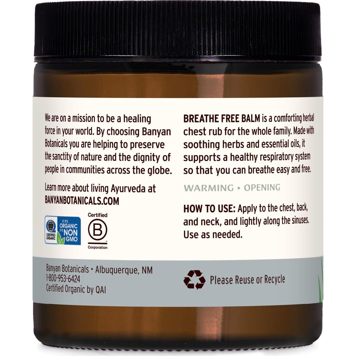 Bálsamo Breathe Free Banyan Botanicals 113g Alivio Respiratorio