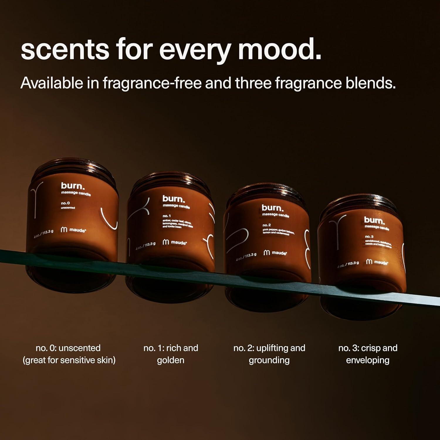 Maude Burn No. 0 - Unscented Jojoba Oil Massage Candle with Hydrating, Skin-Softening Soybean Oil - Paraben, Cruelty + Phthalate-Free Massage Oil Candle - Home + Self Care Gifts for Women & Men (4 oz)