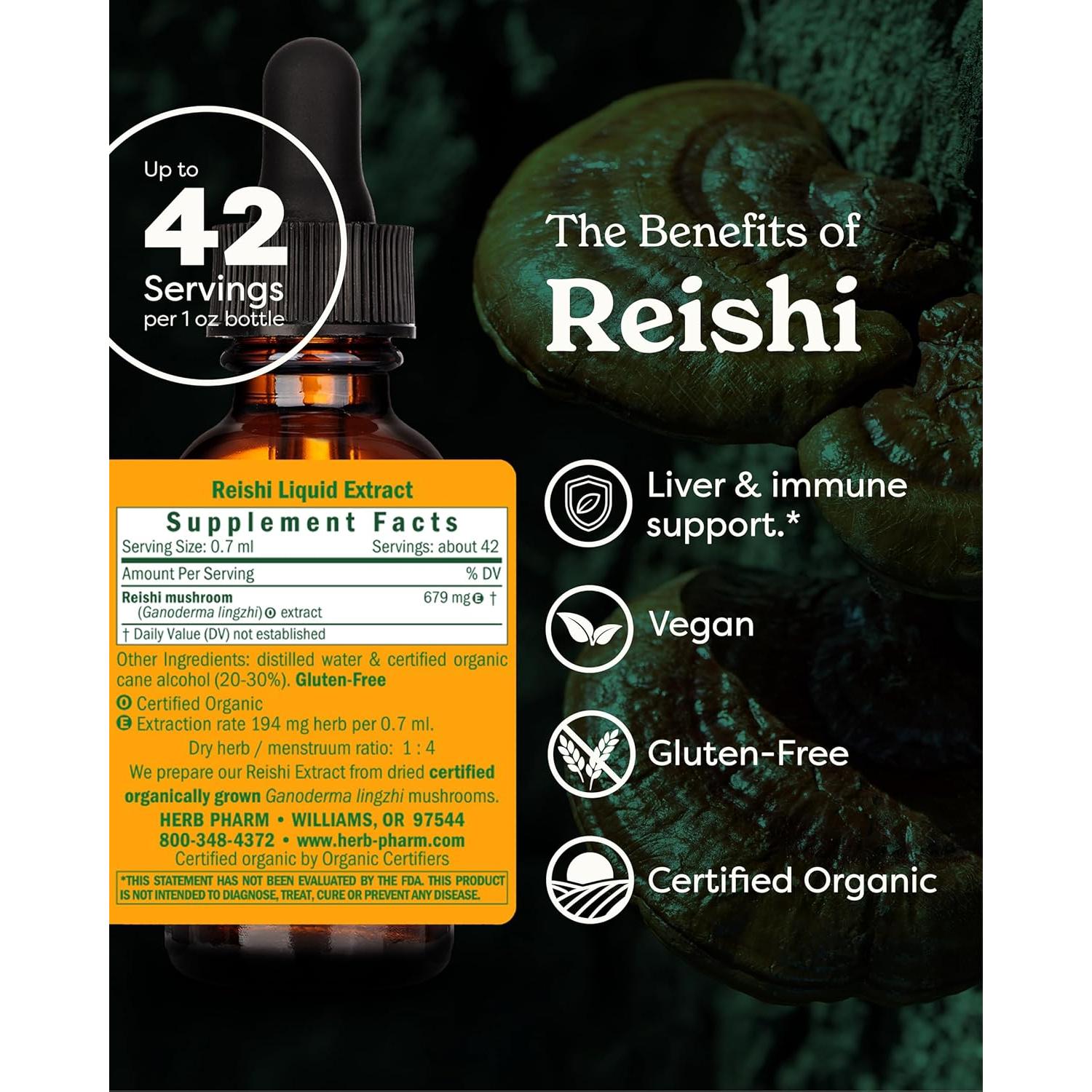 Extracto de Hongo Reishi Herb Pharm 29.57 ml Inmunológico