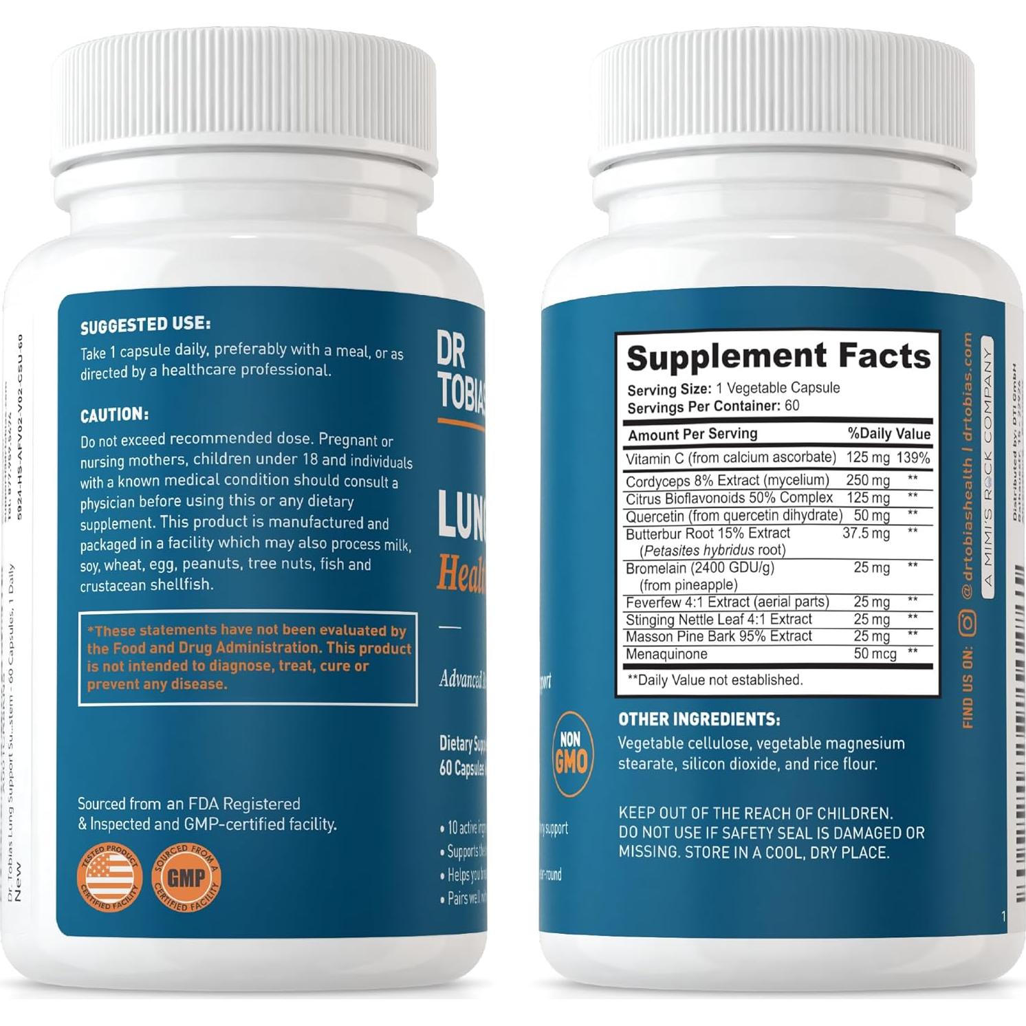 Suplemento Pulmonar Dr. Tobias con Vitamina C y Butterbur - 60 Cápsulas