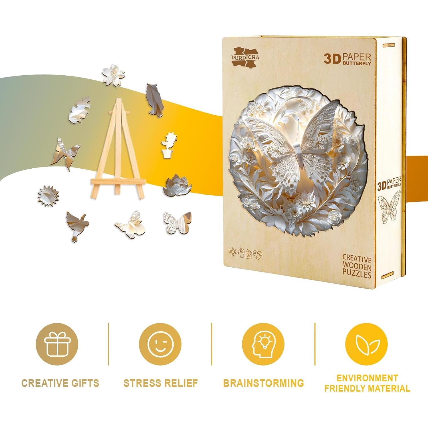 Rompecabezas de Madera 3D Purdicra Mariposa 100 Piezas 21.6 cm