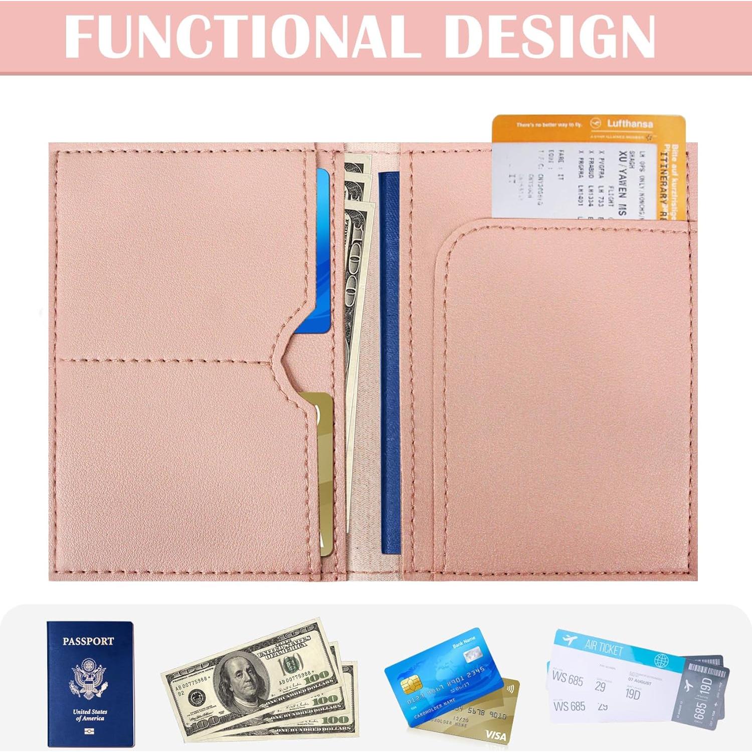 Conjunto Funda de Pasaporte y Etiqueta de Equipaje COSHAYSOO Rosa