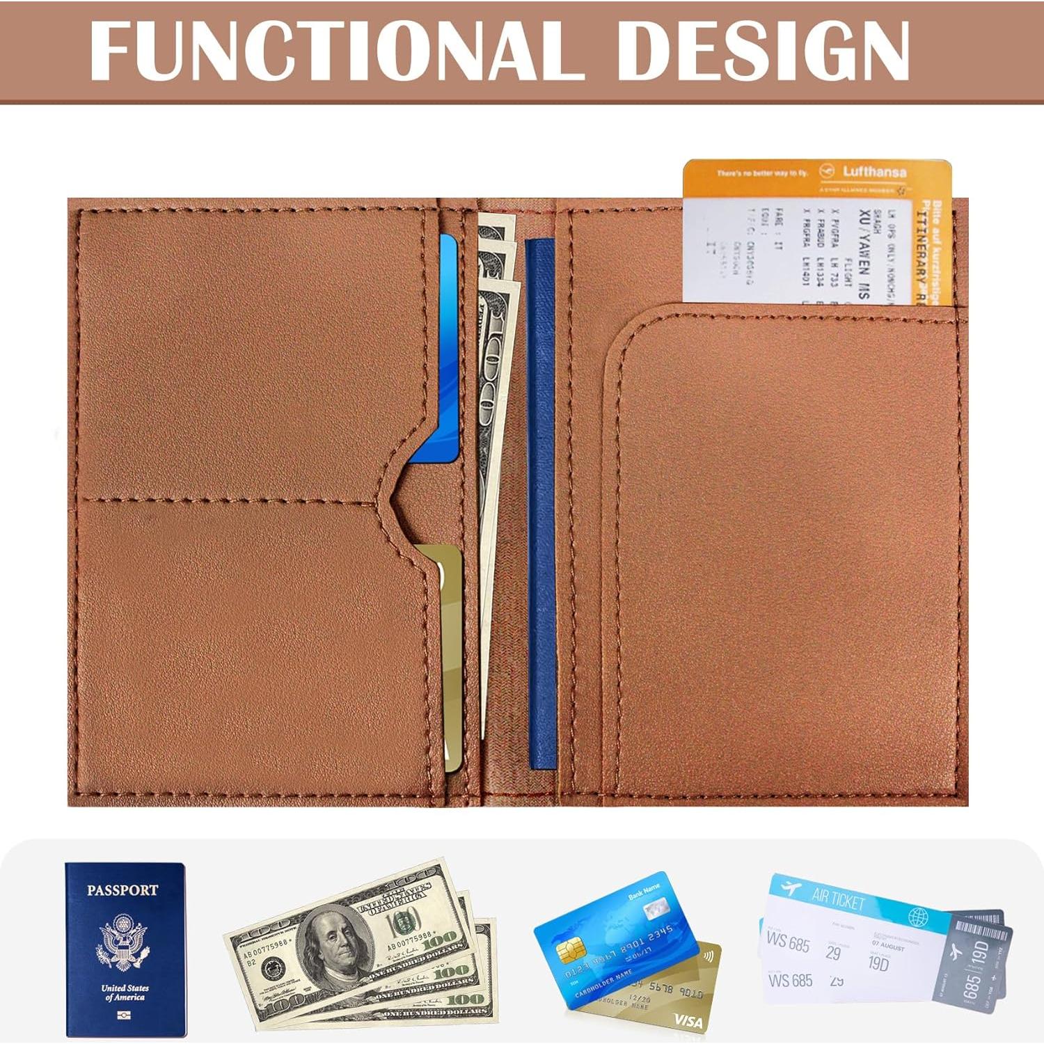 Funda de Pasaporte y Etiqueta de Equipaje COSHAYSOO Marrón Inicial I