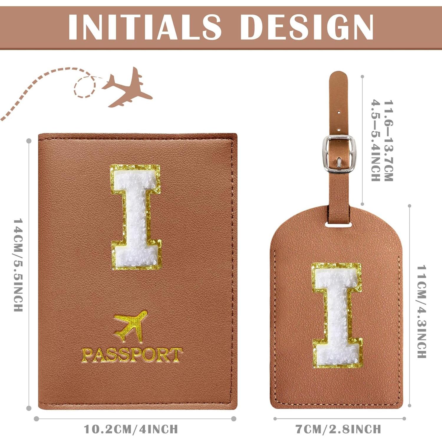 Funda de Pasaporte y Etiqueta de Equipaje COSHAYSOO Marrón Inicial I