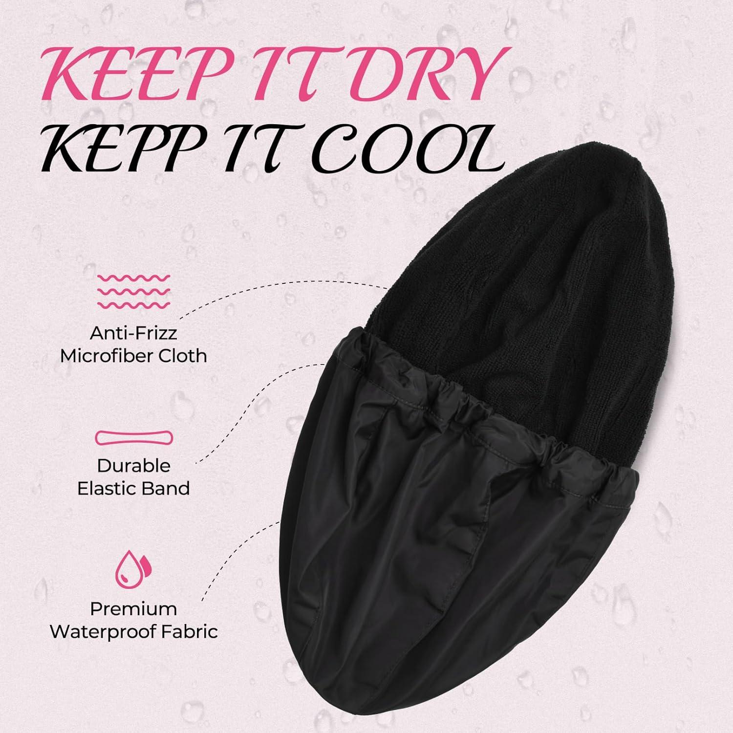 Gorro de Ducha Impermeable Aileam Negro Ajustable Reversible