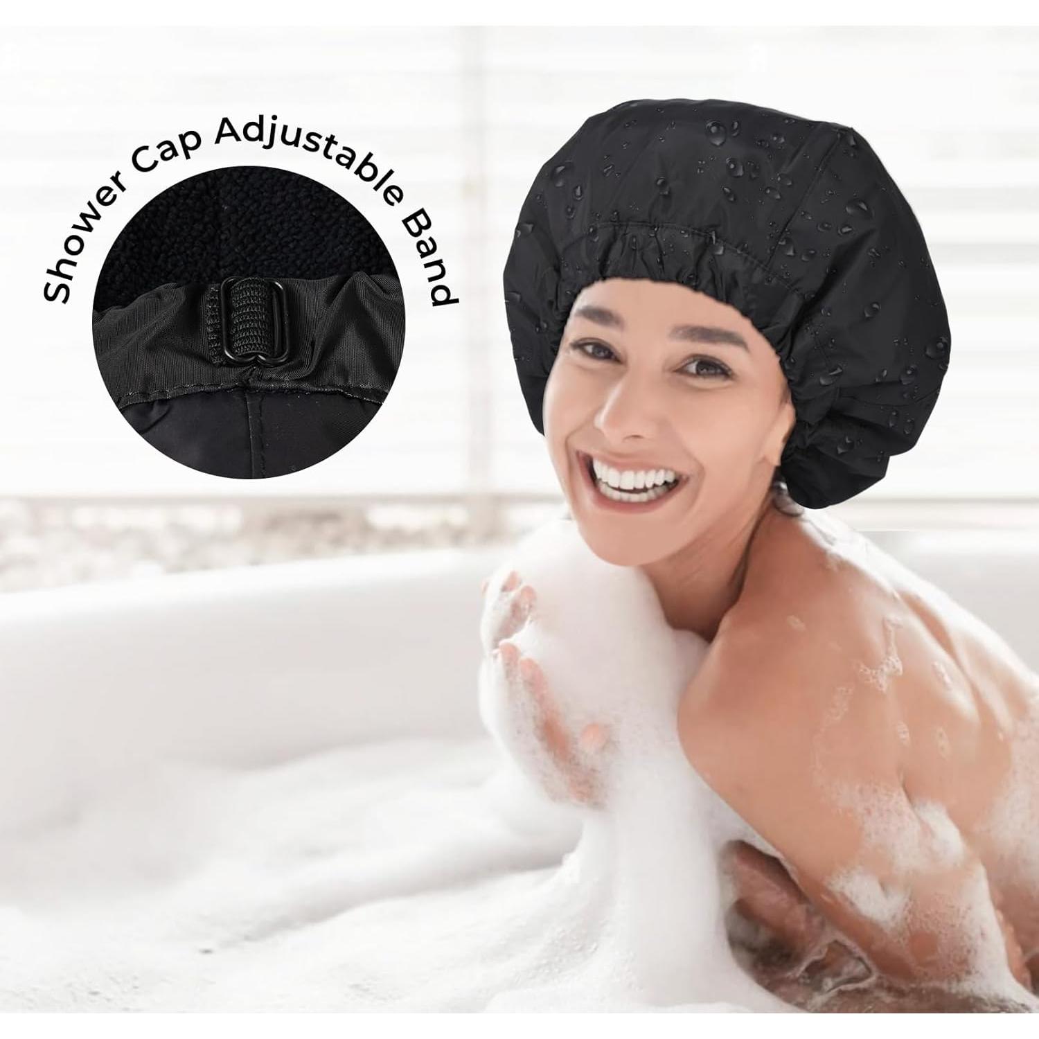 Gorro de Ducha Impermeable Aileam Negro Ajustable Reversible