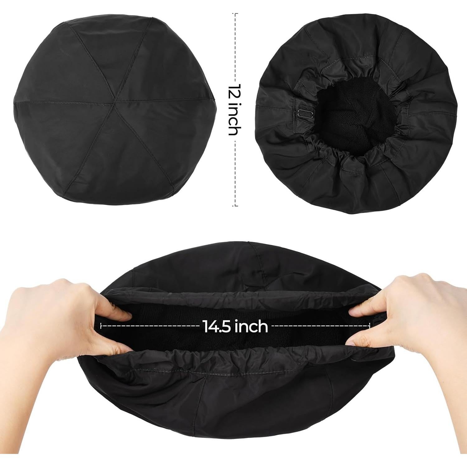 Gorro de Ducha Impermeable Aileam Negro Ajustable Reversible
