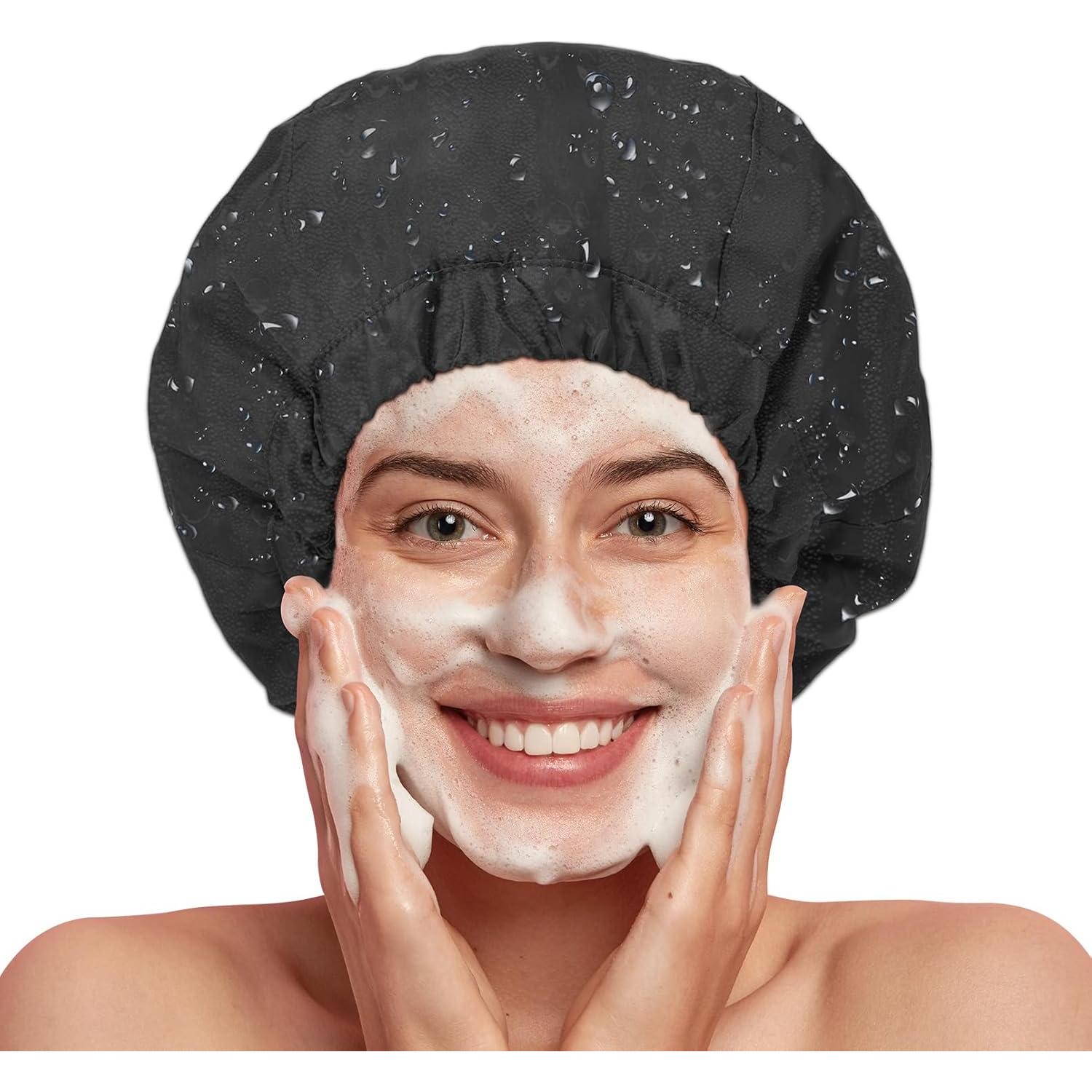 Gorro de Ducha Impermeable Aileam Negro Ajustable Reversible