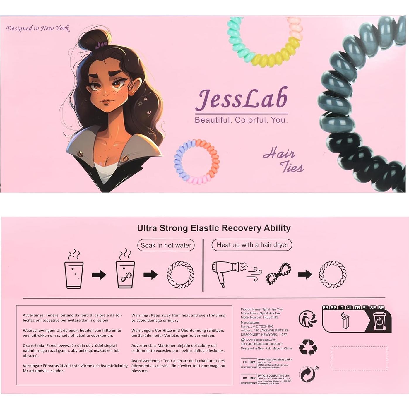 Lazos para Cabello en Espiral JessLab - 10 Piezas Colores Variados