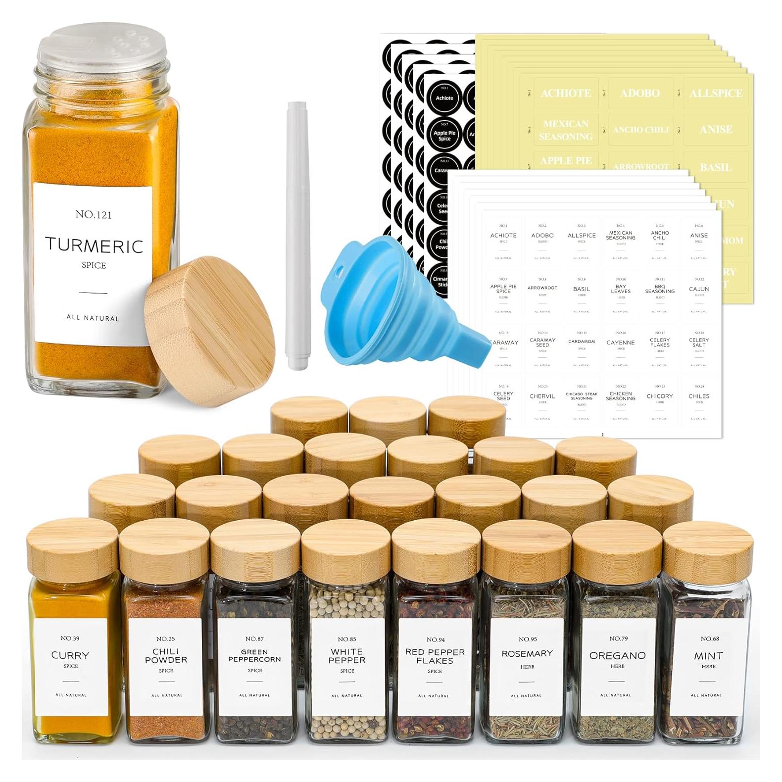 Tarros de Especias de Vidrio NETANY 36 Pcs con Tapas de Bambú