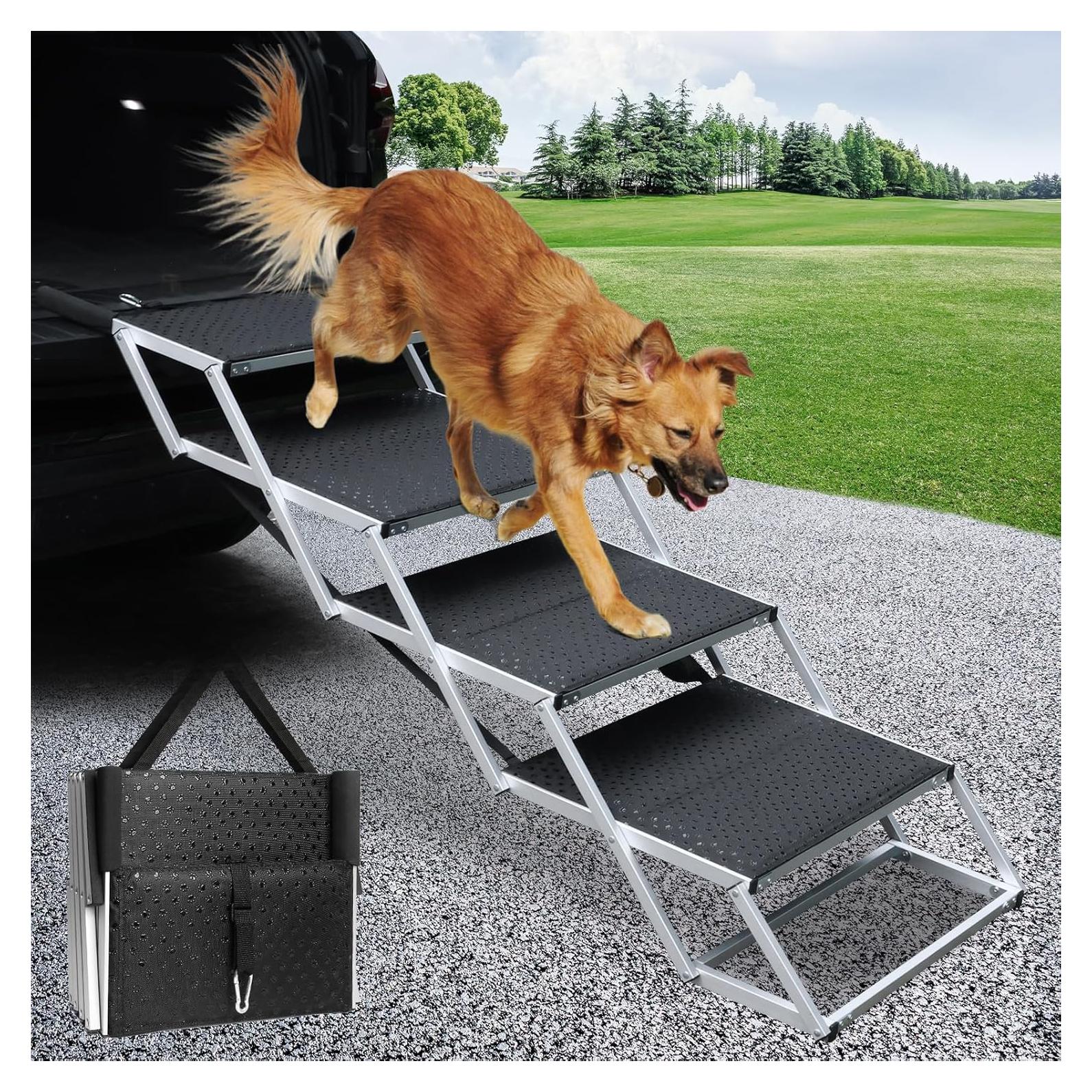 Rampa Plegable para Perros DGSL de Aluminio Negra 4 Pasos 113 kg