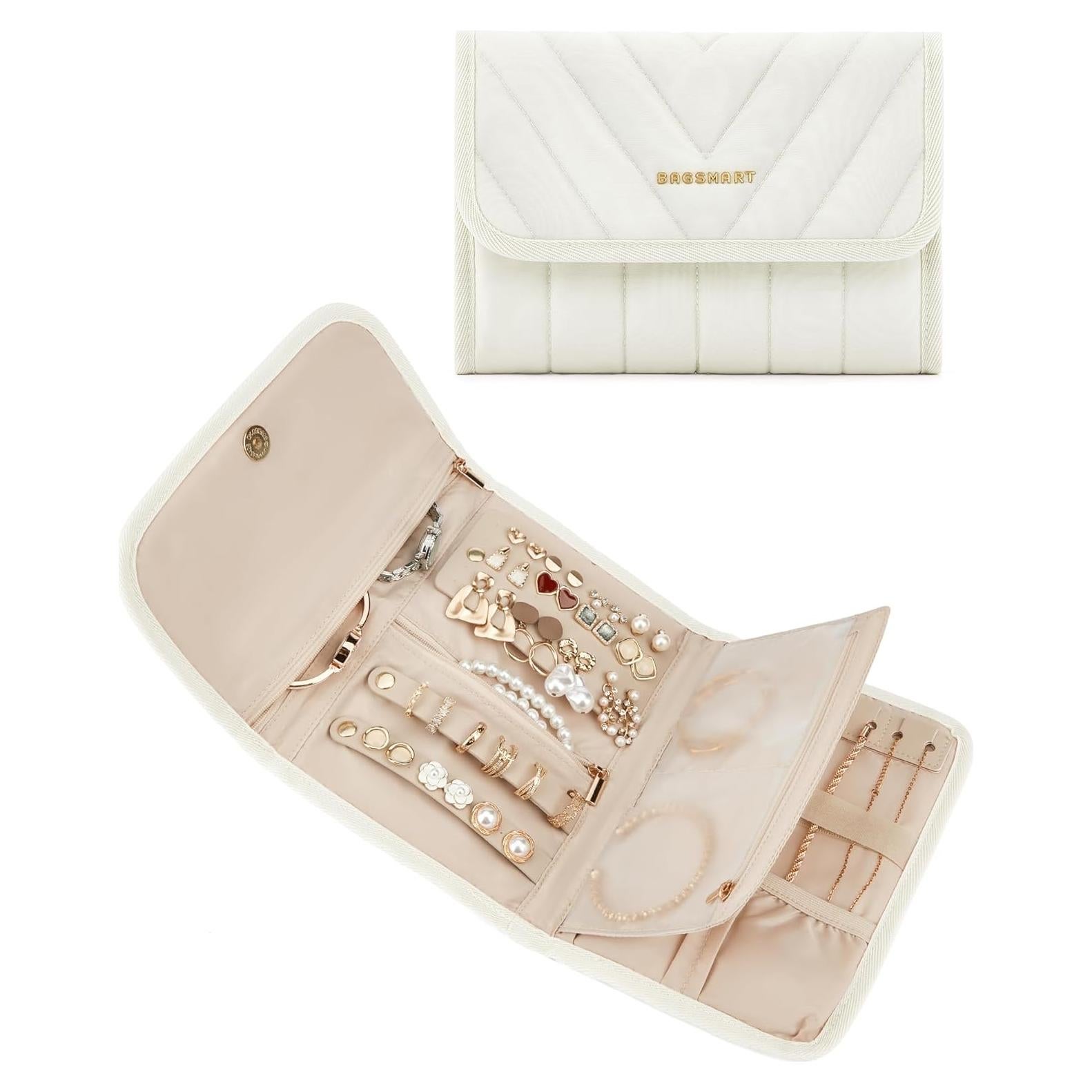 Organizador de Joyería de Viaje BAGSMART Beige Plegable 6 Compartimentos