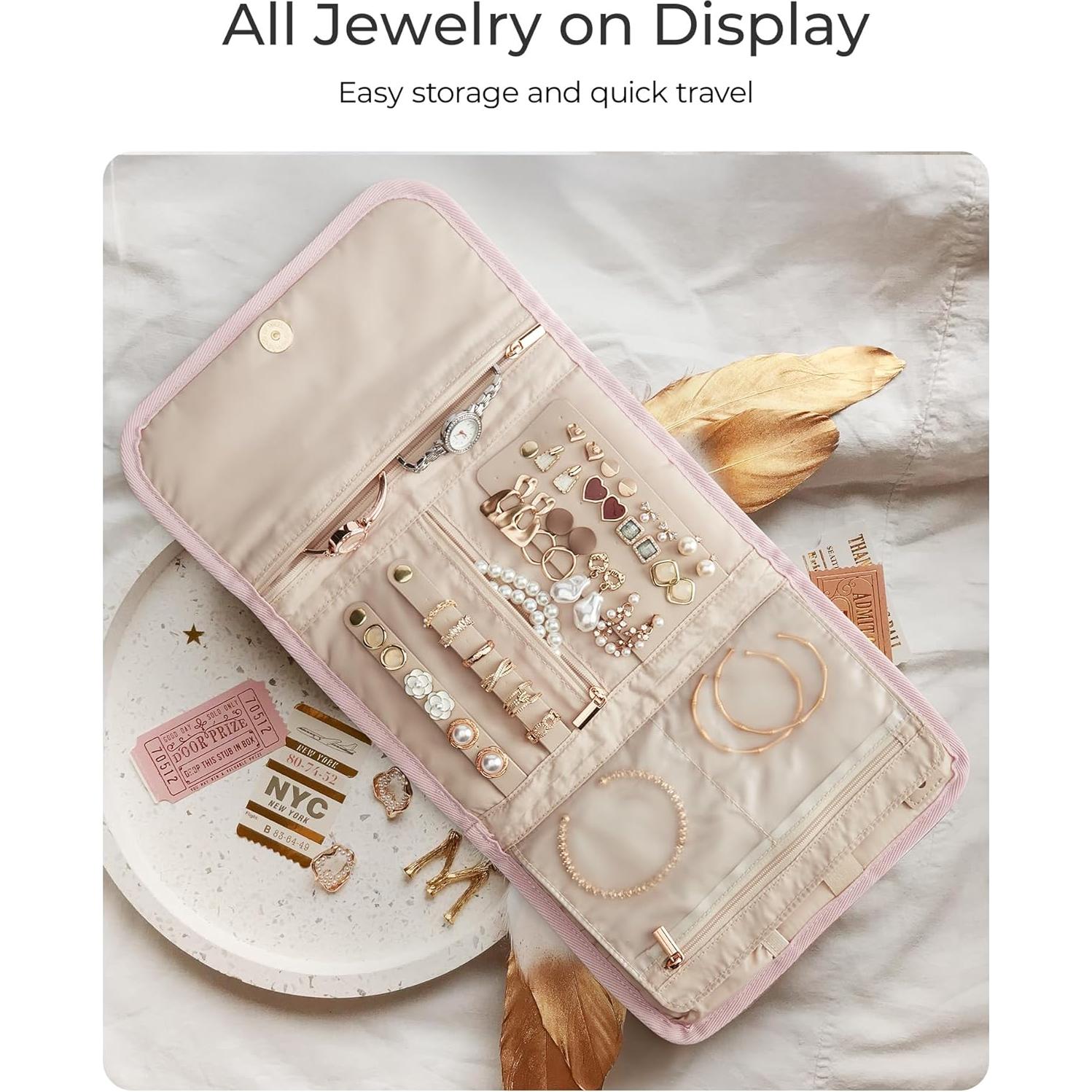 Organizador de Joyería de Viaje BAGSMART Beige Plegable 6 Compartimentos