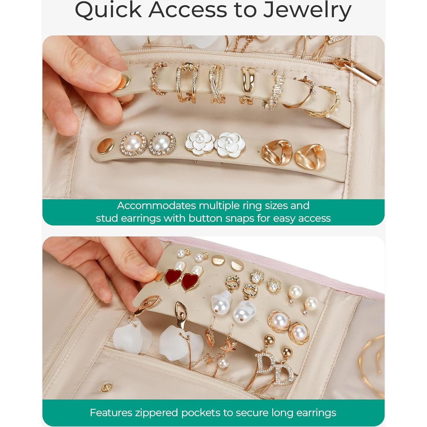 Organizador de Joyería de Viaje BAGSMART Beige Plegable 6 Compartimentos