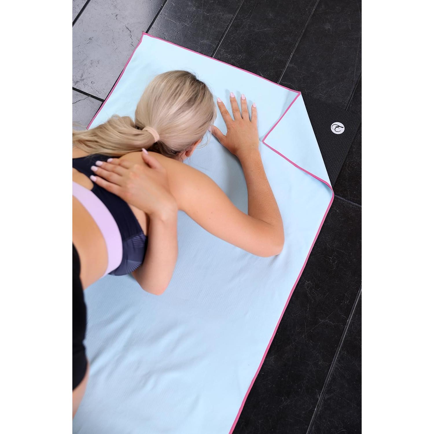 Toalla de Yoga Antideslizante Eunzel Microfibra 185x67cm Azul/Rosa