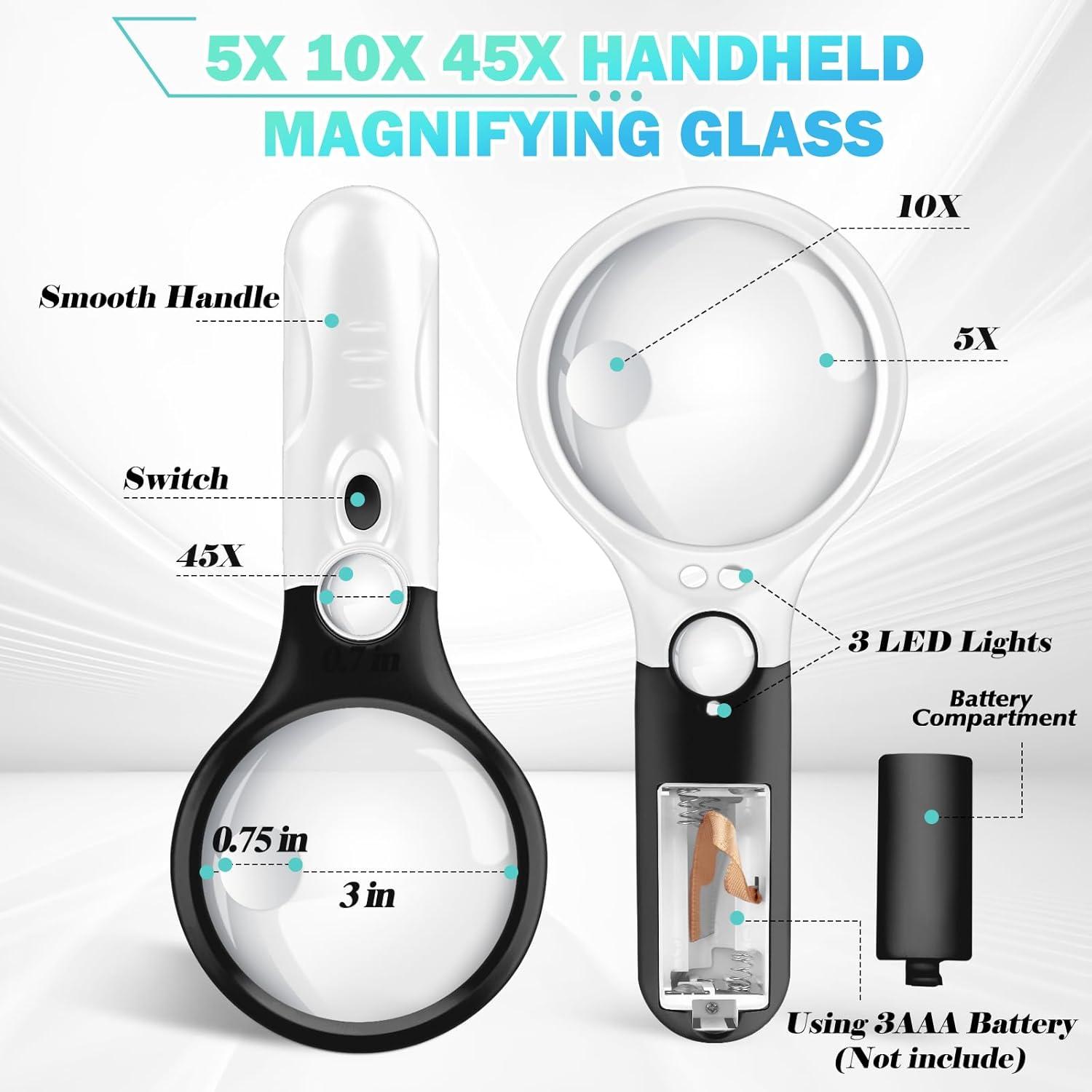 Lupa Compacta NZQXJXZ 5X 10X 45X con Luz LED - 2 Paquete