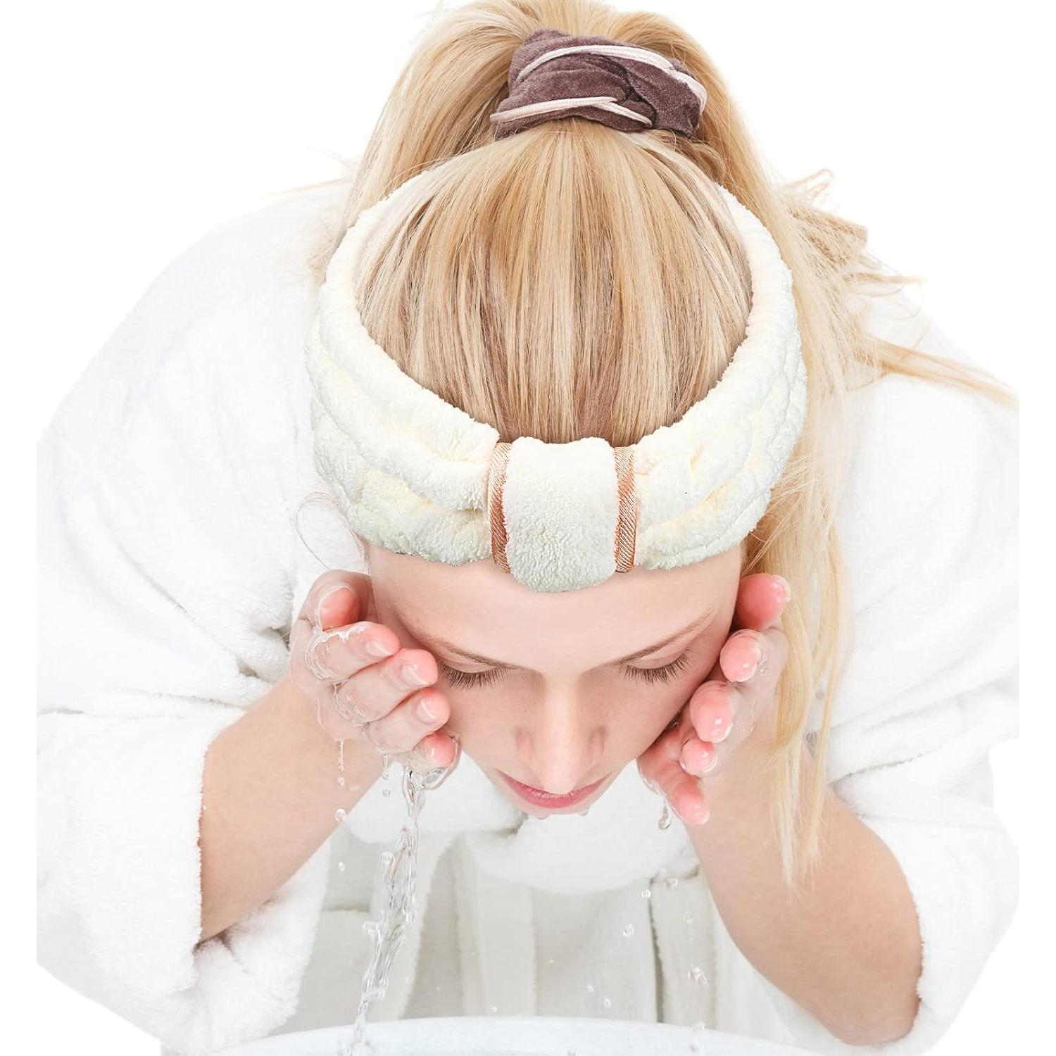 Diademas de Microfibra WILLBOND 4 Piezas Beige para Maquillaje