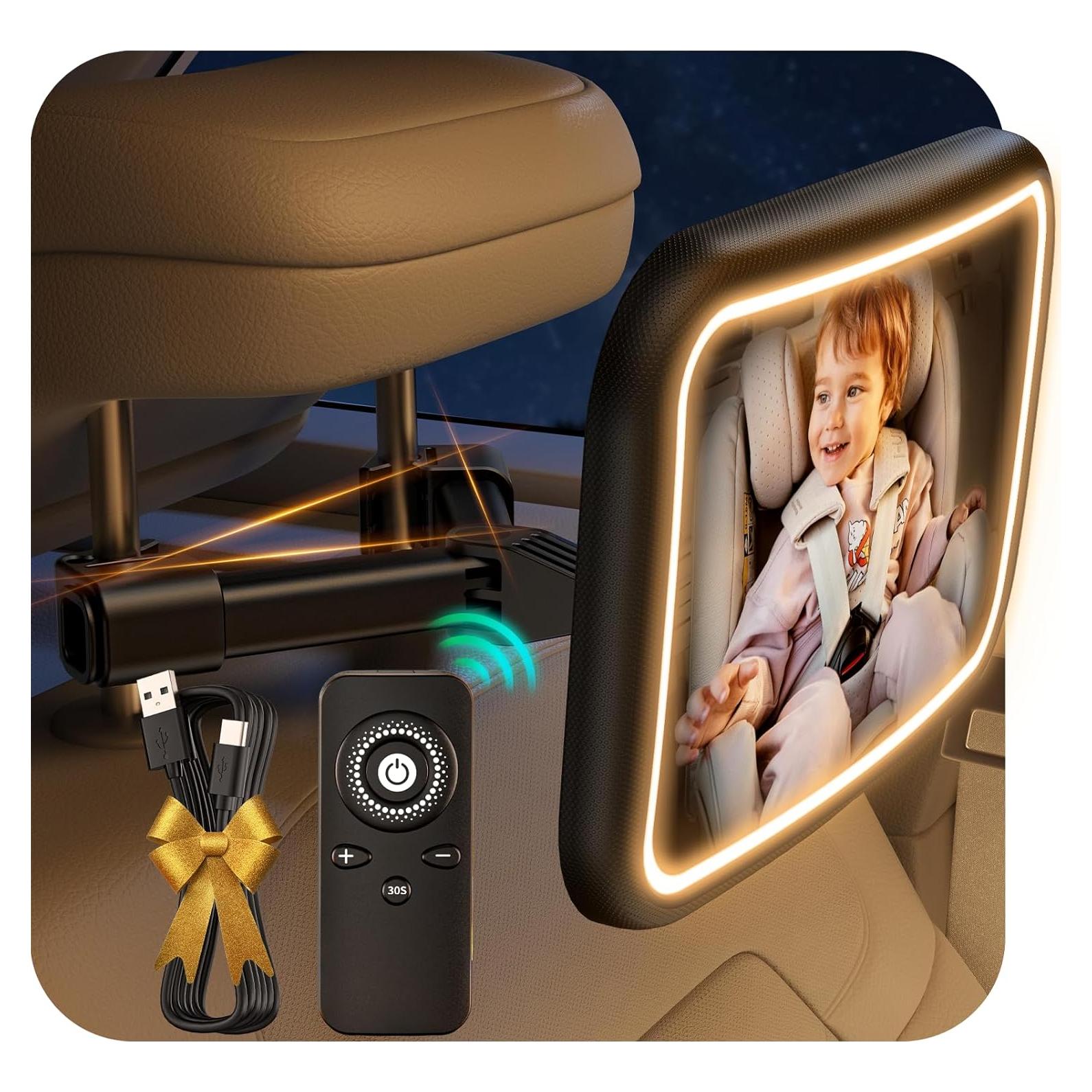 Espejo de Coche para Bebé TAZENI con Luz 2000mAh y Control Remoto