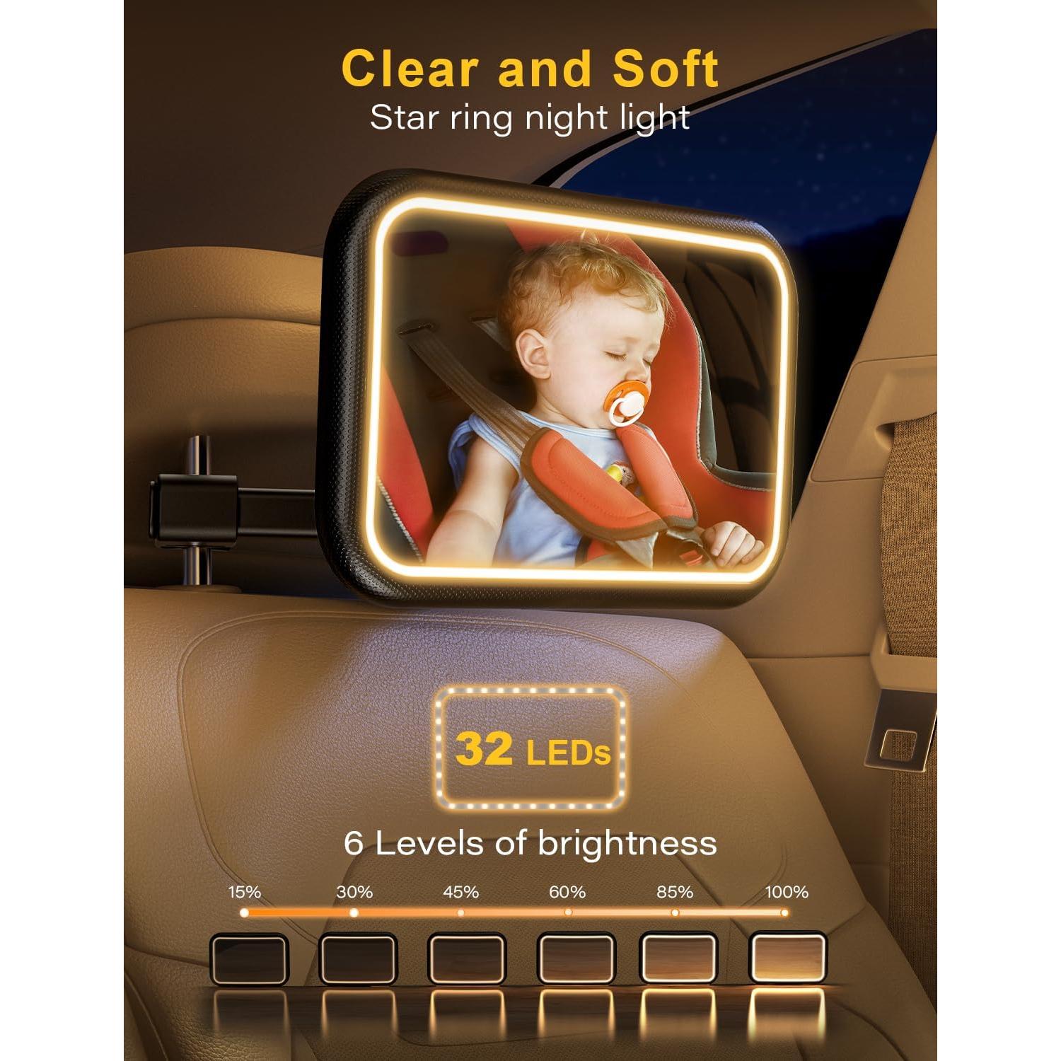 Espejo de Coche para Bebé TAZENI con Luz 2000mAh y Control Remoto