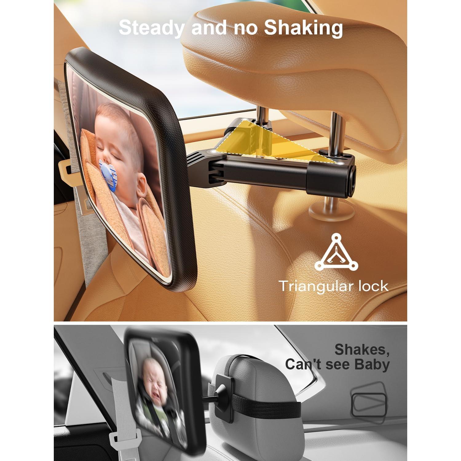 Espejo de Coche para Bebé TAZENI con Luz 2000mAh y Control Remoto