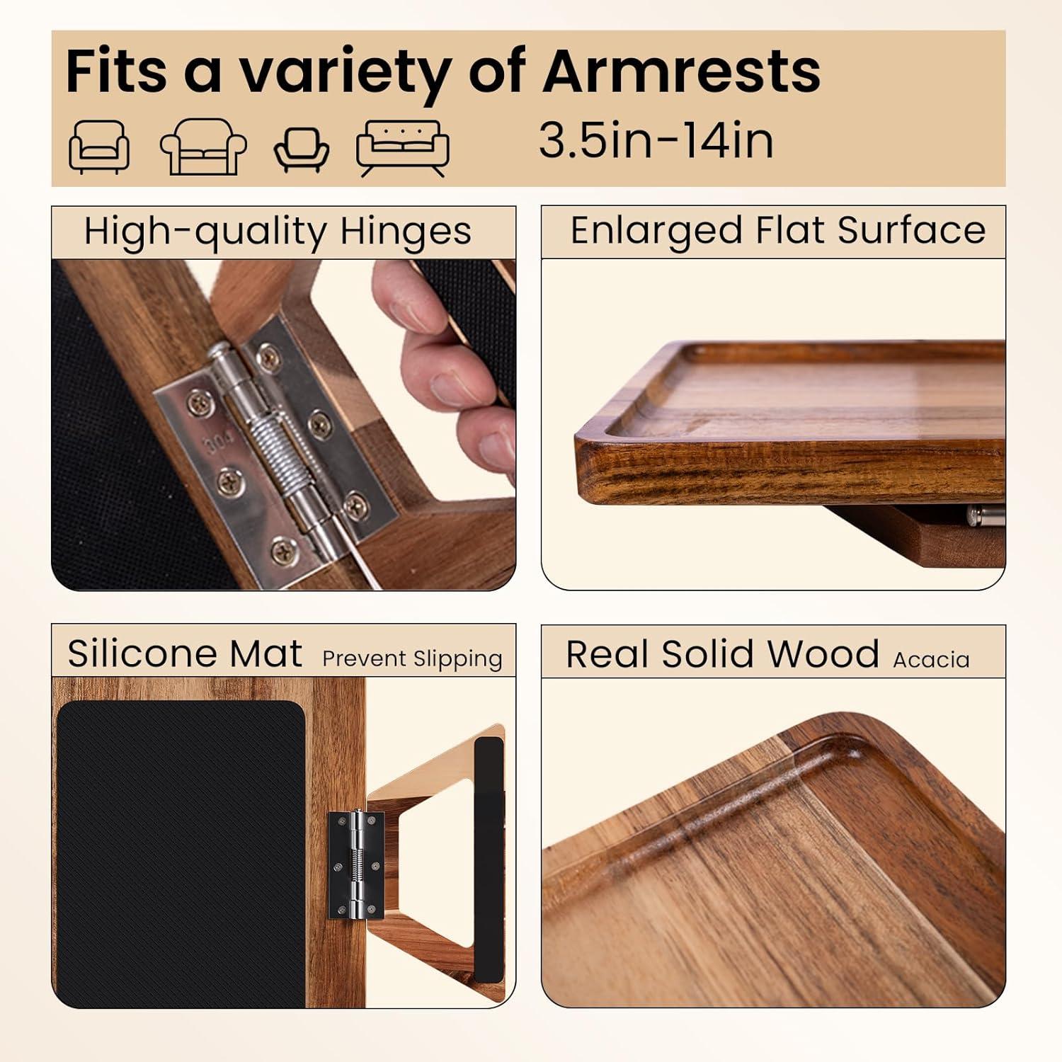 Bandeja para Reposabrazos de Sofá Danfoxer de Madera de Acacia