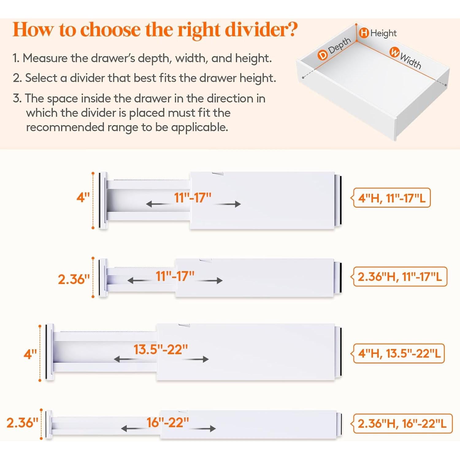 Divisores de Cajón Ajustables Lifewit 5 Piezas 6cm Alto
