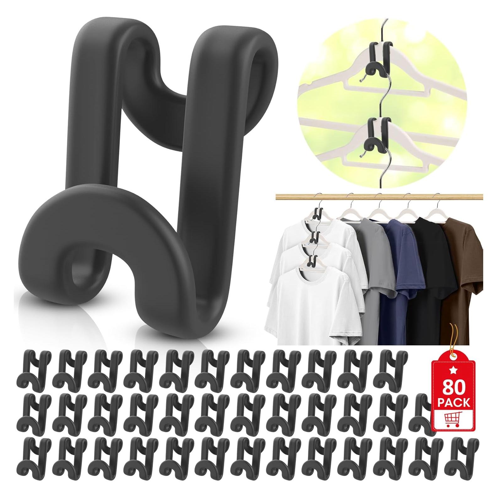 80 Ganchos Conectores para Perchas Besslly Ahorro Espacio Negro