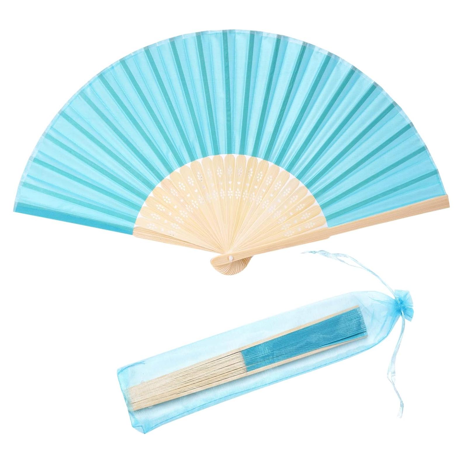 24 Abanicos Plegables de Seda Imitada SL Crafts Azul Aqua