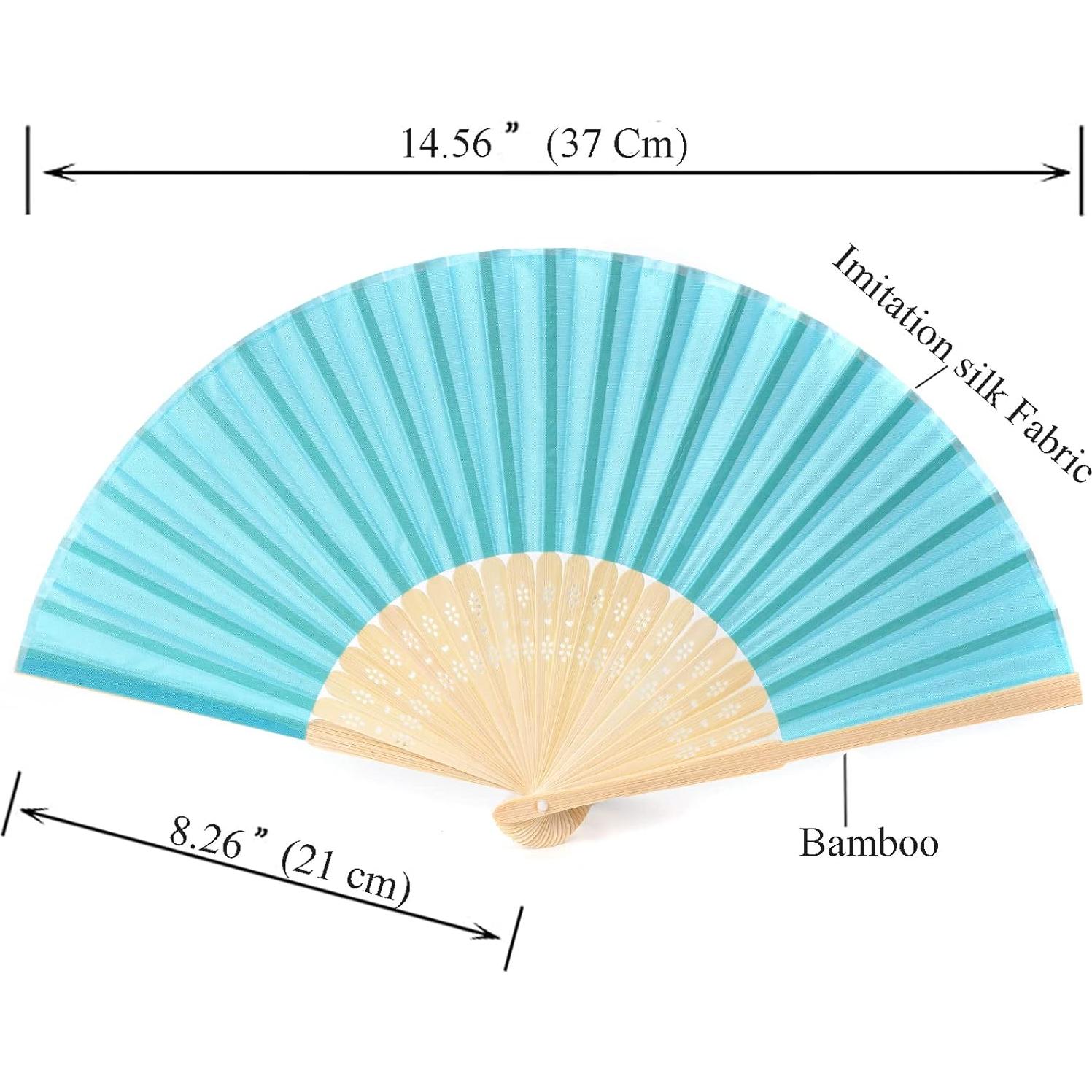 24 Abanicos Plegables de Seda Imitada SL Crafts Azul Aqua