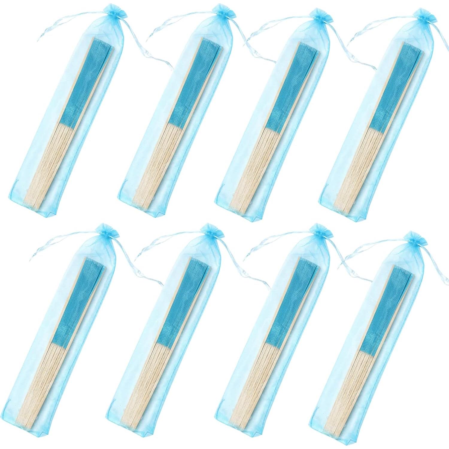 24 Abanicos Plegables de Seda Imitada SL Crafts Azul Aqua