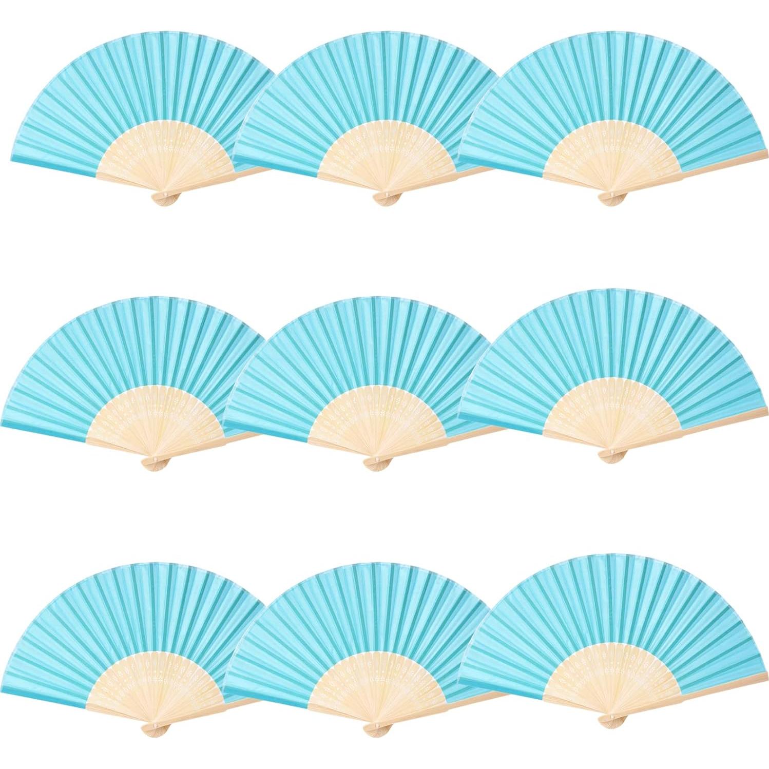 24 Abanicos Plegables de Seda Imitada SL Crafts Azul Aqua