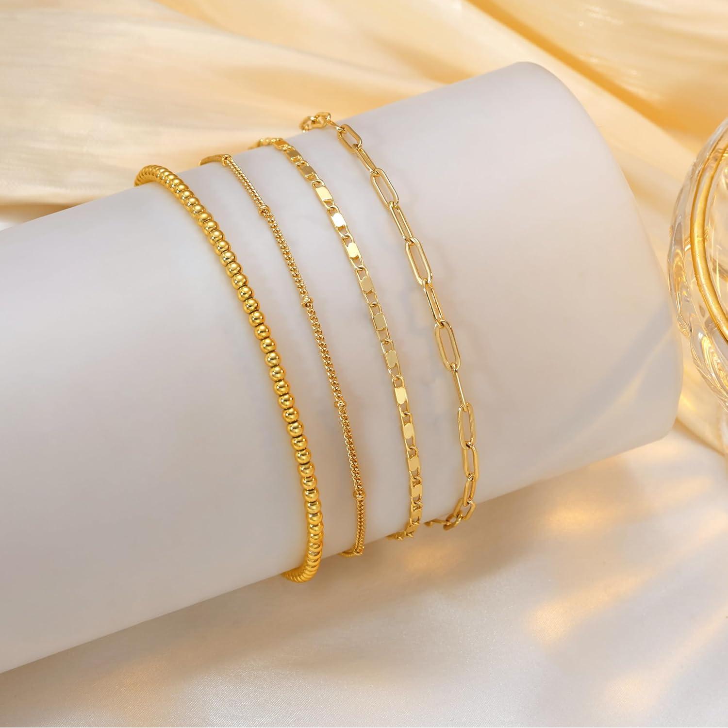 Pulseras de Tobillo Impermeables Tewiky 14K Oro Real 6PCS