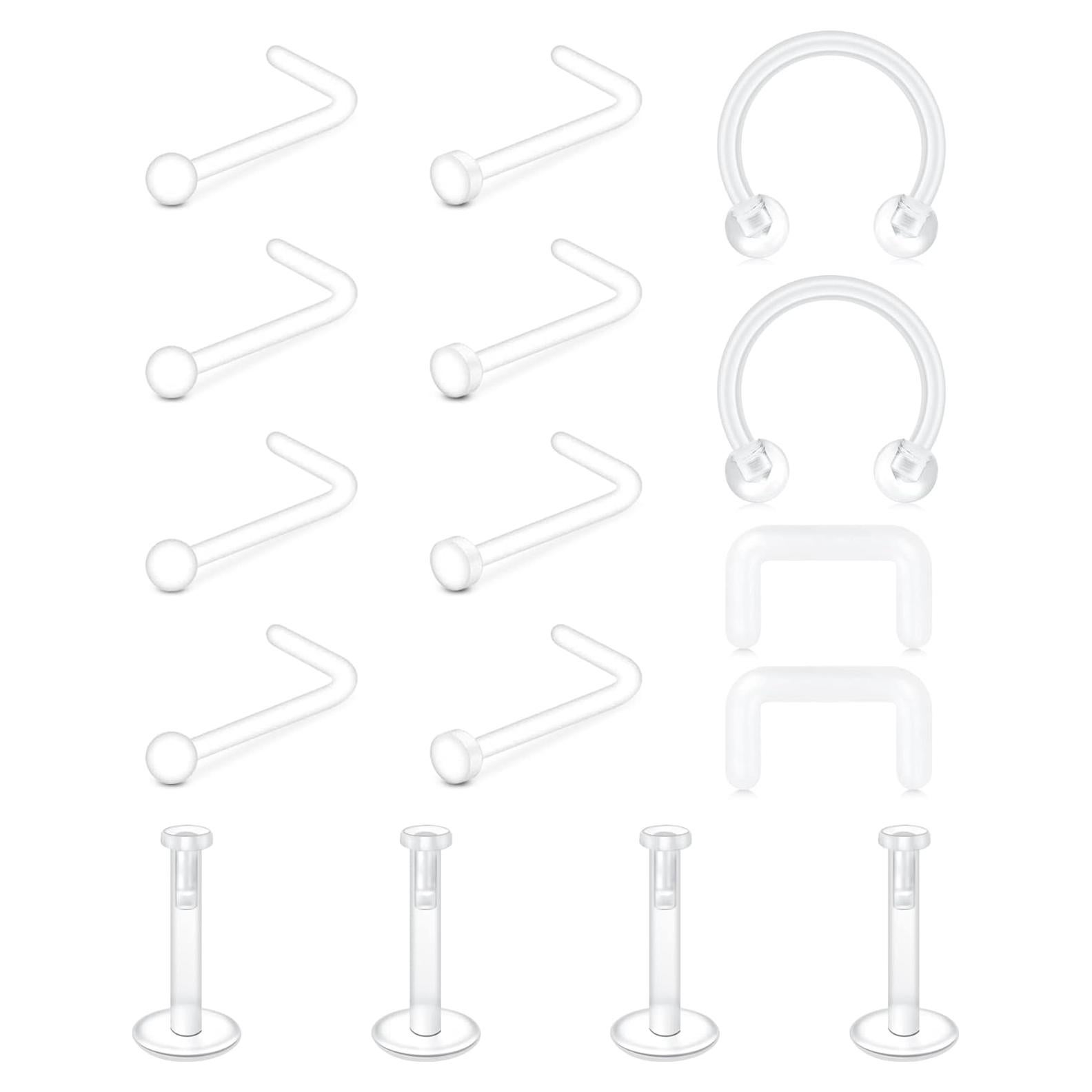 Anillos y Studs Transparentes MODRSA - Retenedores de Piercing 16g 18g 20g