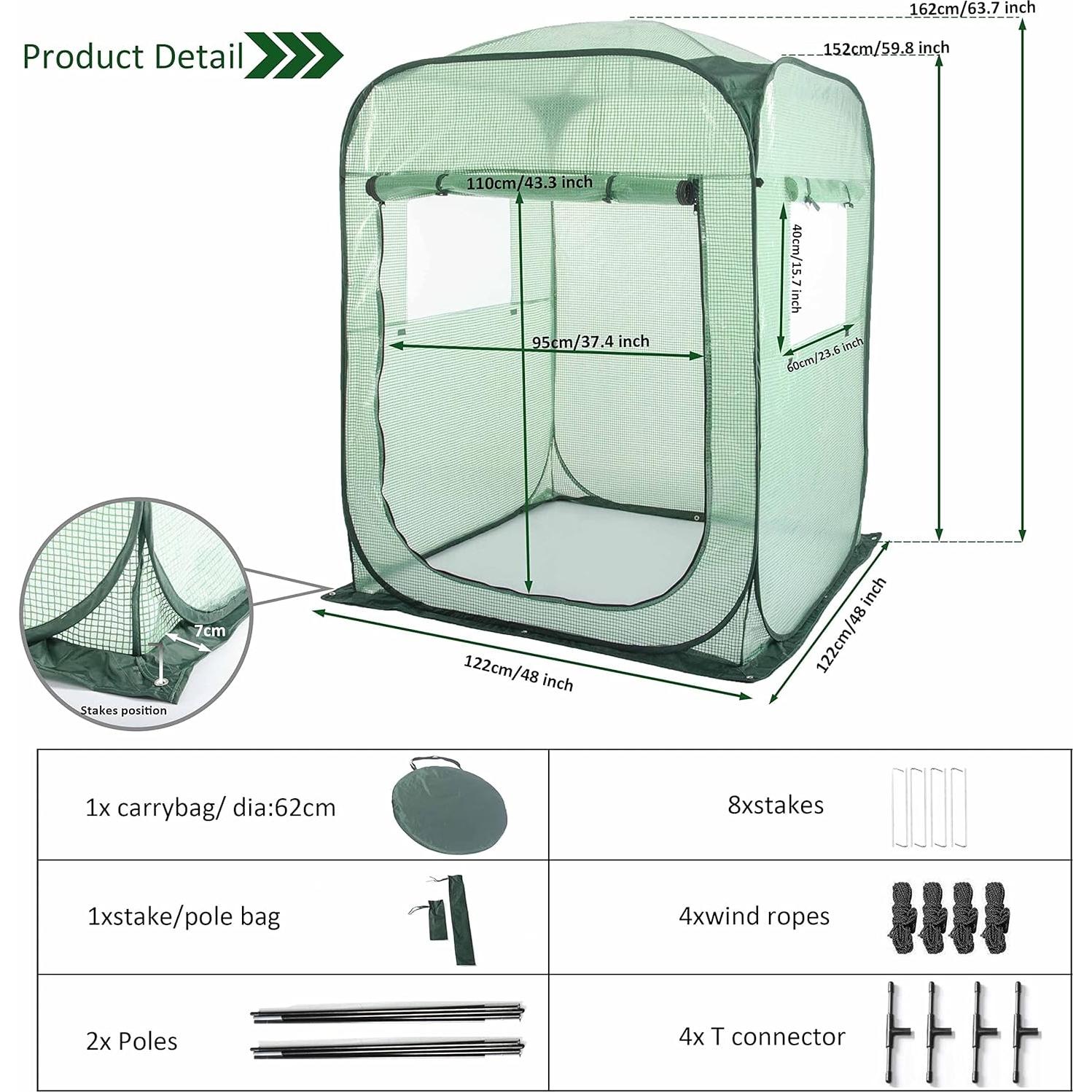 Invernadero Pop Up XL Grande Porayhut 122x122x162cm Verde