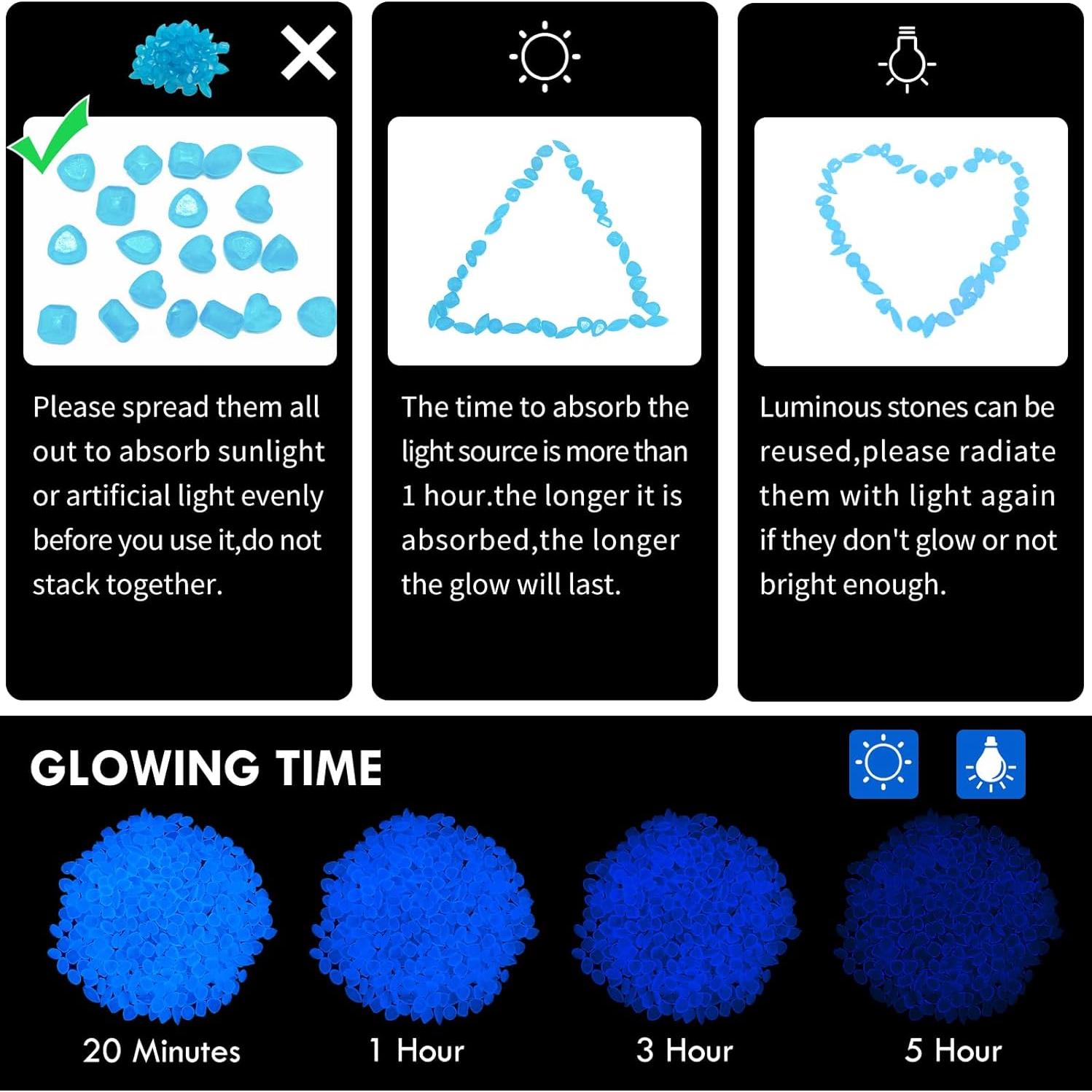 300 Piedras Brillantes Luminiscentes Azul - Decoración Jardín