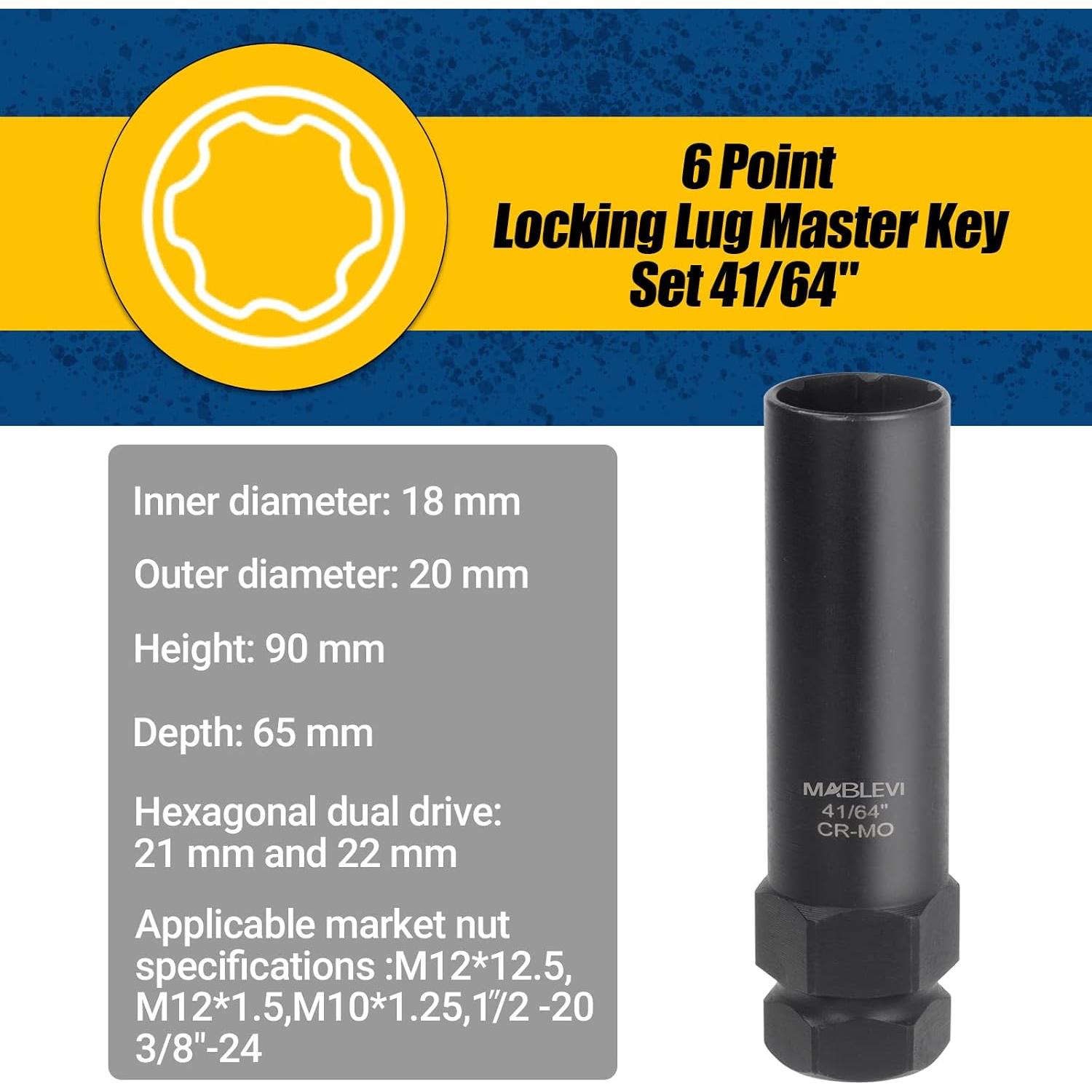 Kit de Llaves de Bloqueo de Ruedas MABLEVI 8 Piezas 20.6-22.2 mm