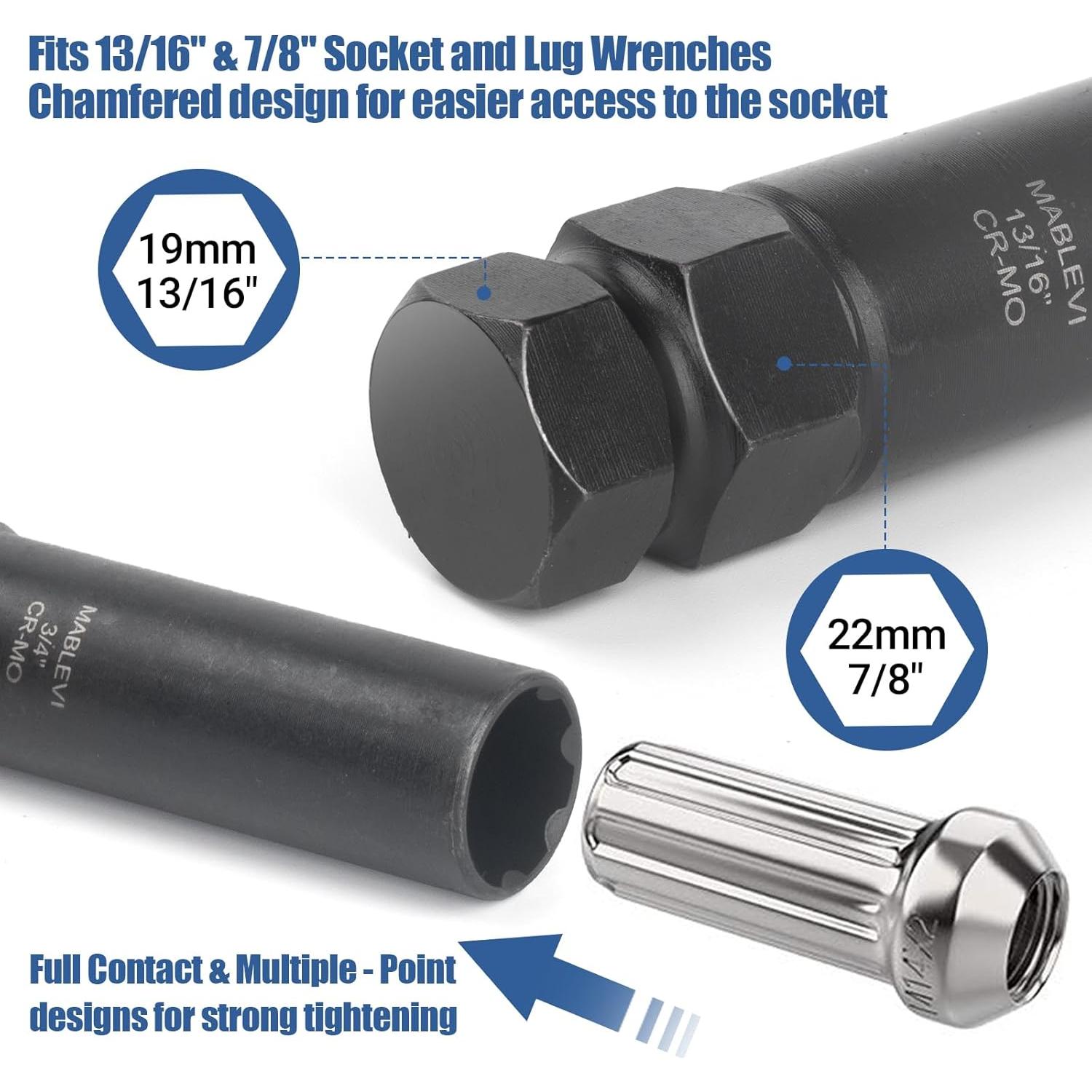 Kit de Llaves de Bloqueo de Ruedas MABLEVI 8 Piezas 20.6-22.2 mm