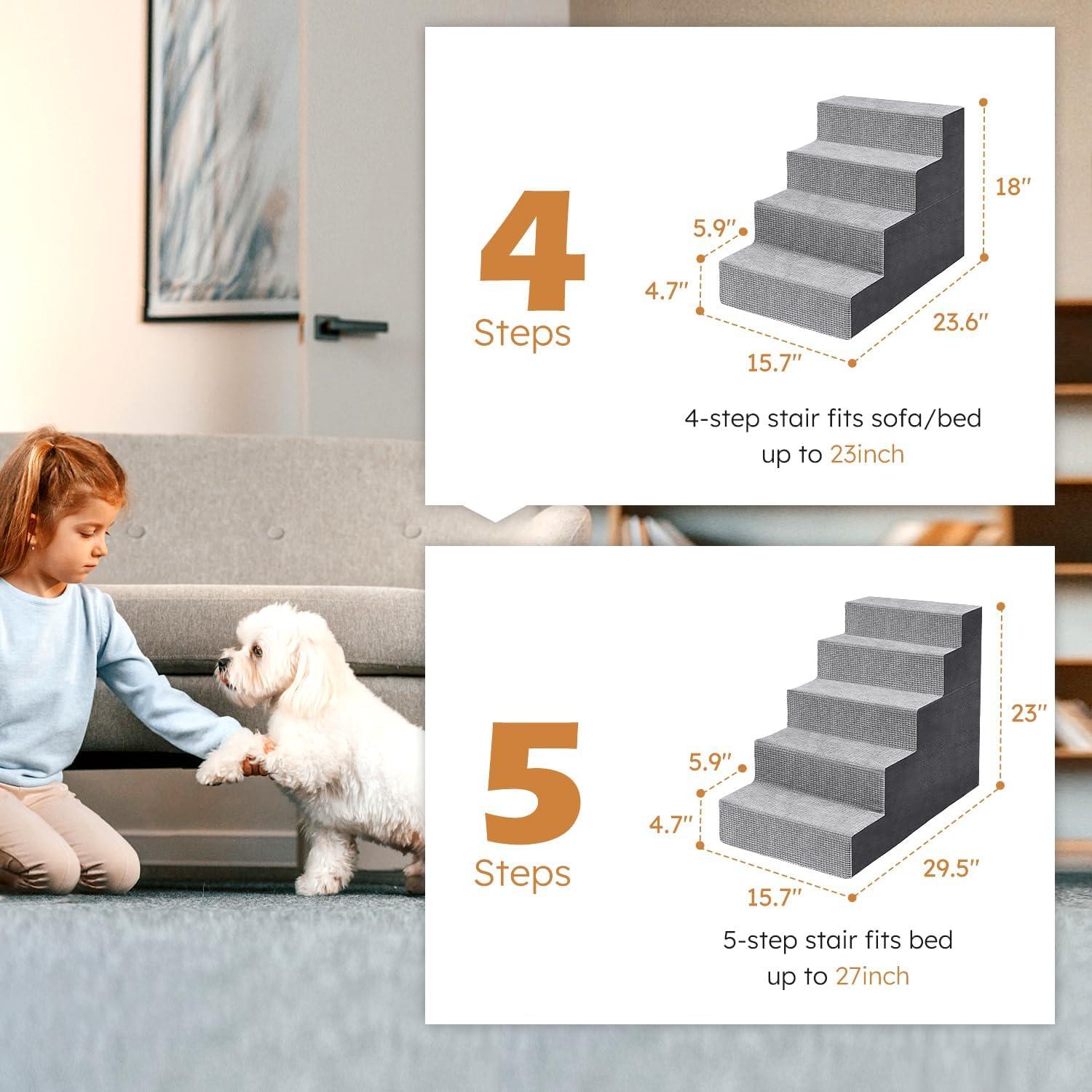 Escalera para Perros Heeyoo 4 Pasos Espuma Antideslizante 45.72 cm