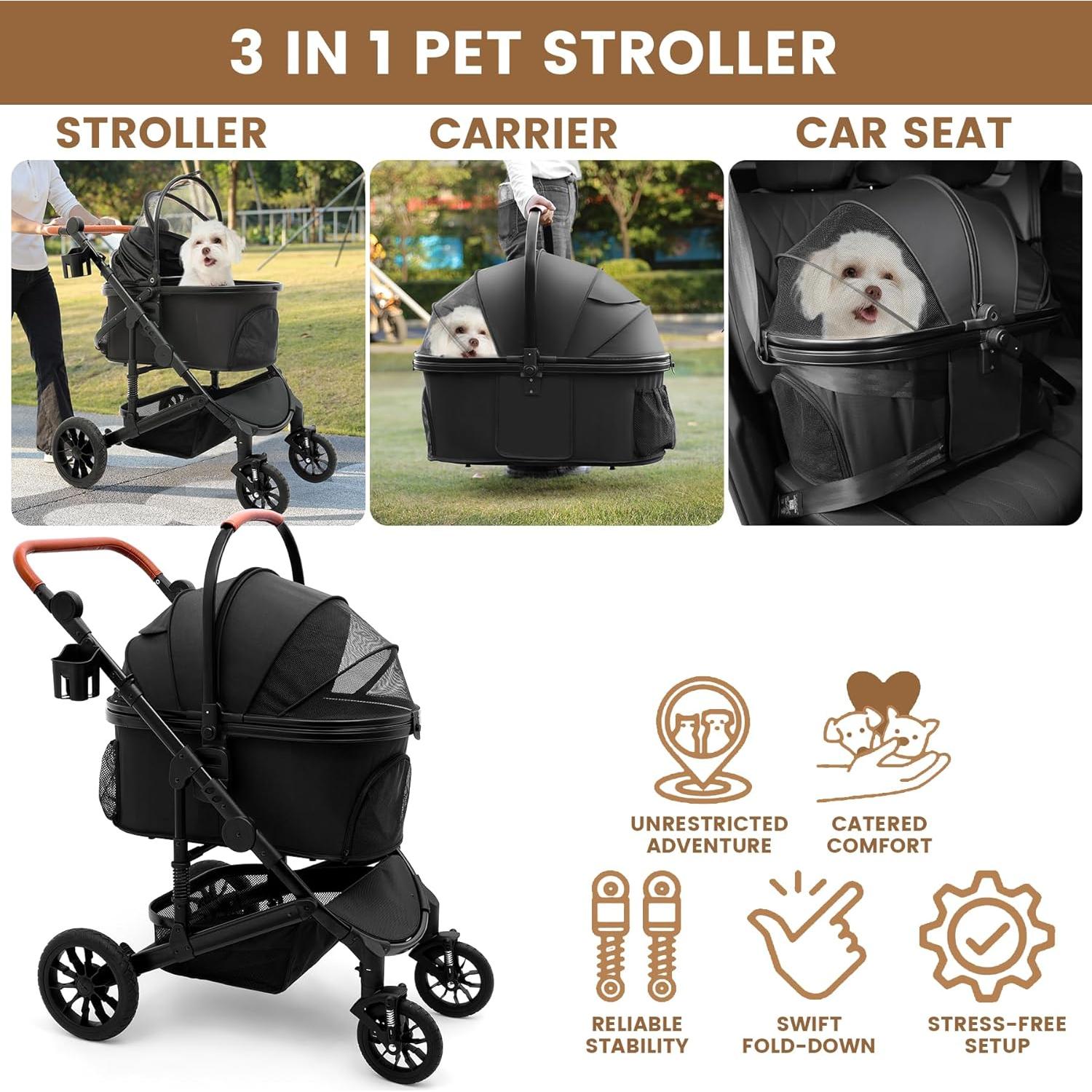Carrito para Mascotas Bicystar Plegable 22.68 kg Negro