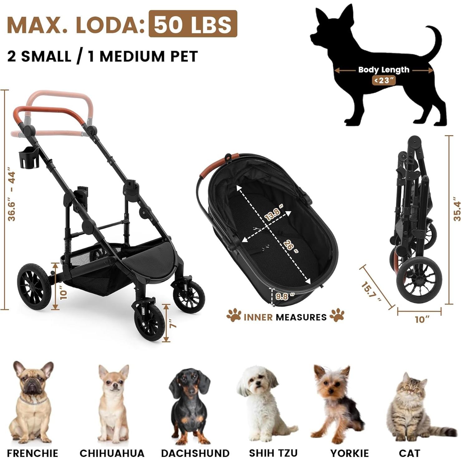 Carrito para Mascotas Bicystar Plegable 22.68 kg Negro