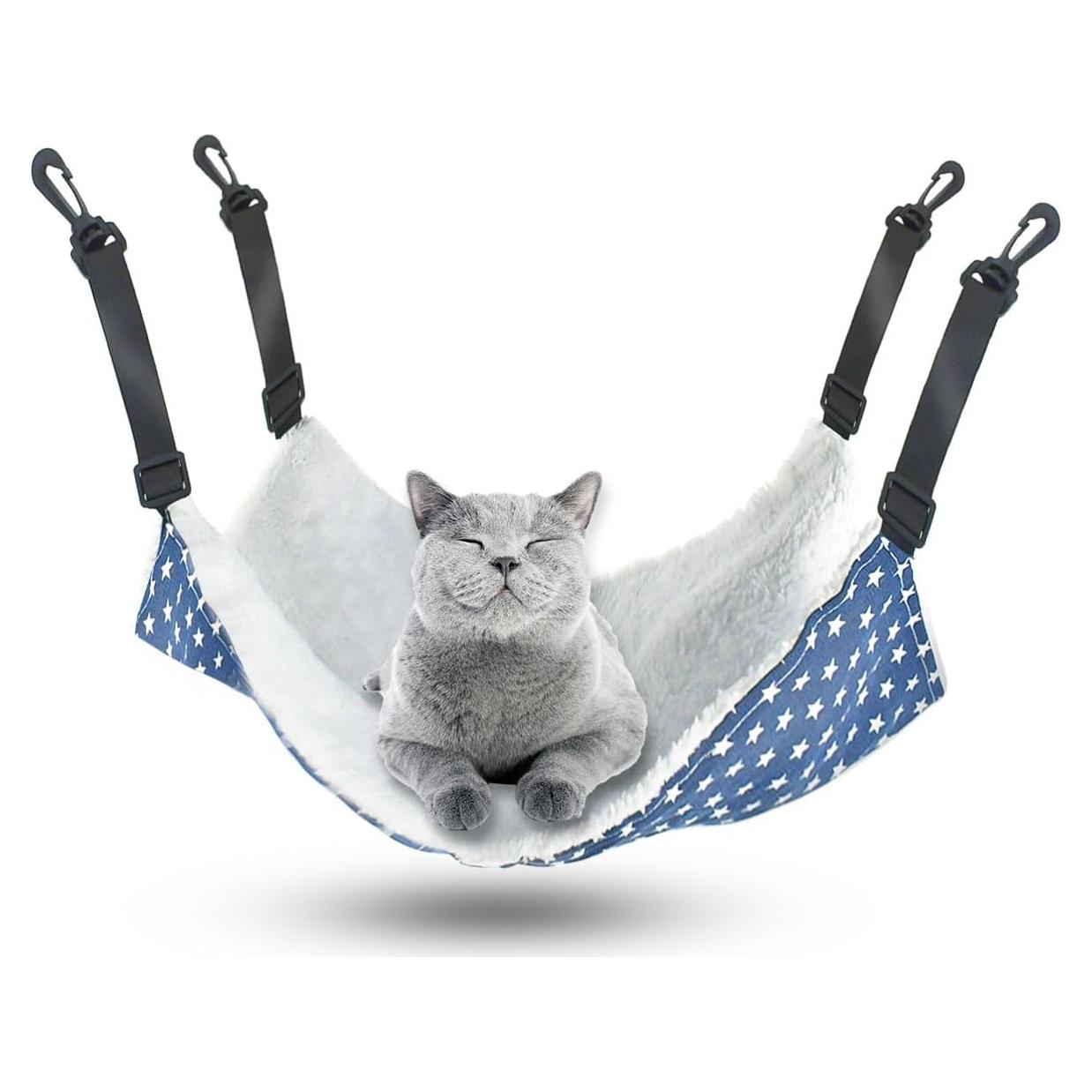 Pet Hammock for Cage Reversible Cat Hanging Hammock Soft Hanging Bed for Ferret Kitten Puppy Cats Small Dogs Rabbits Small Animals Double-Sided Pet Cage Hammock with Adjustable Straps & Plastics Hooks